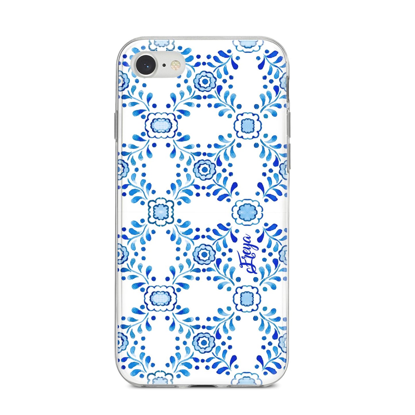 Personalised Floral Greek Tiles iPhone 8 Bumper Case on Silver iPhone