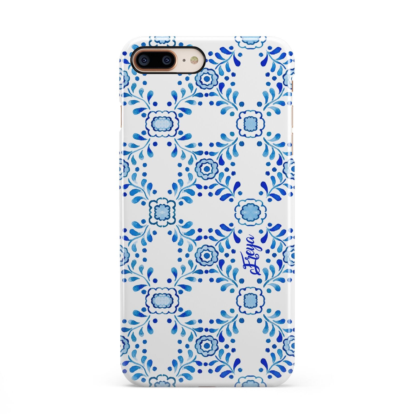 Personalised Floral Greek Tiles iPhone 8 Plus 3D Snap Case on Gold Phone