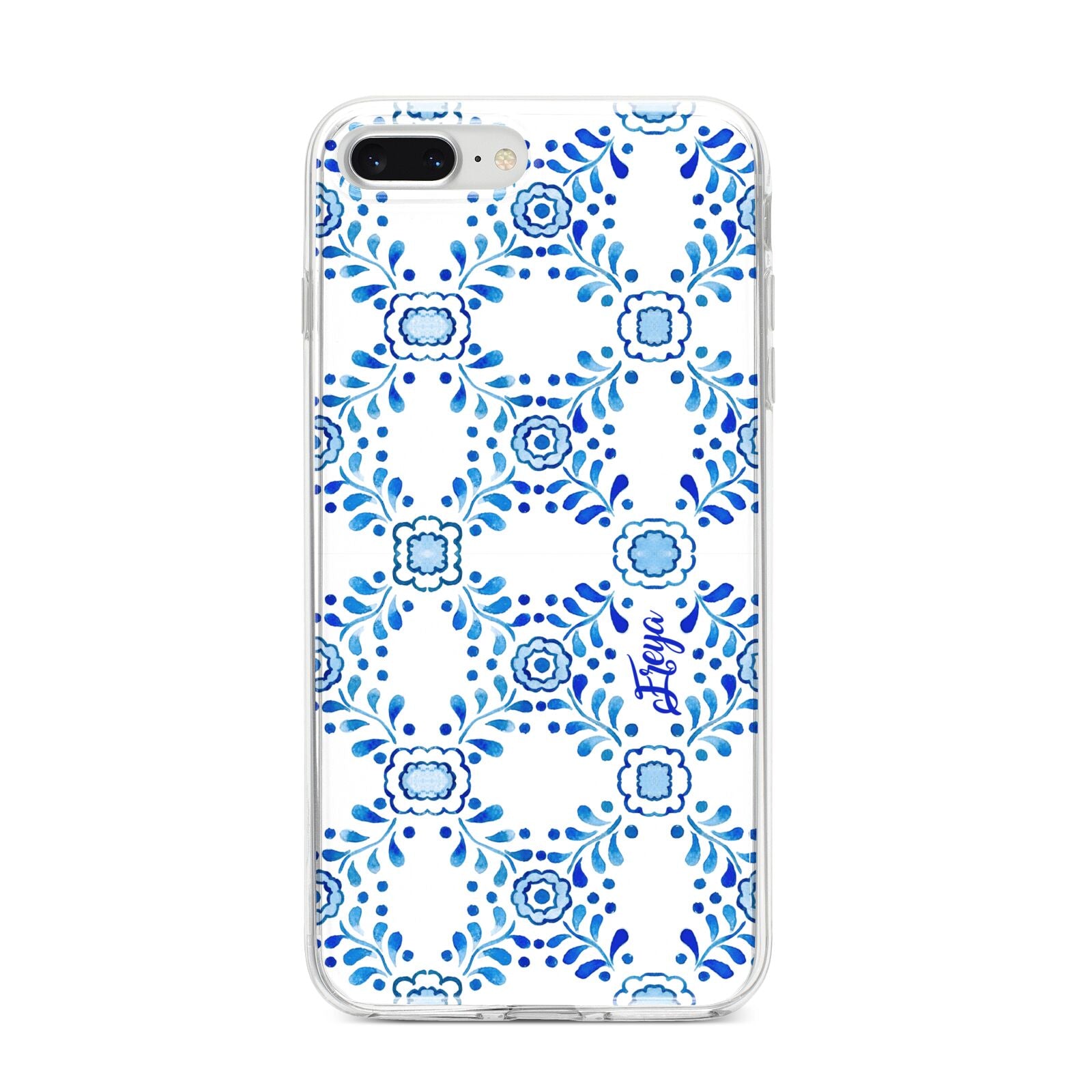 Personalised Floral Greek Tiles iPhone 8 Plus Bumper Case on Silver iPhone