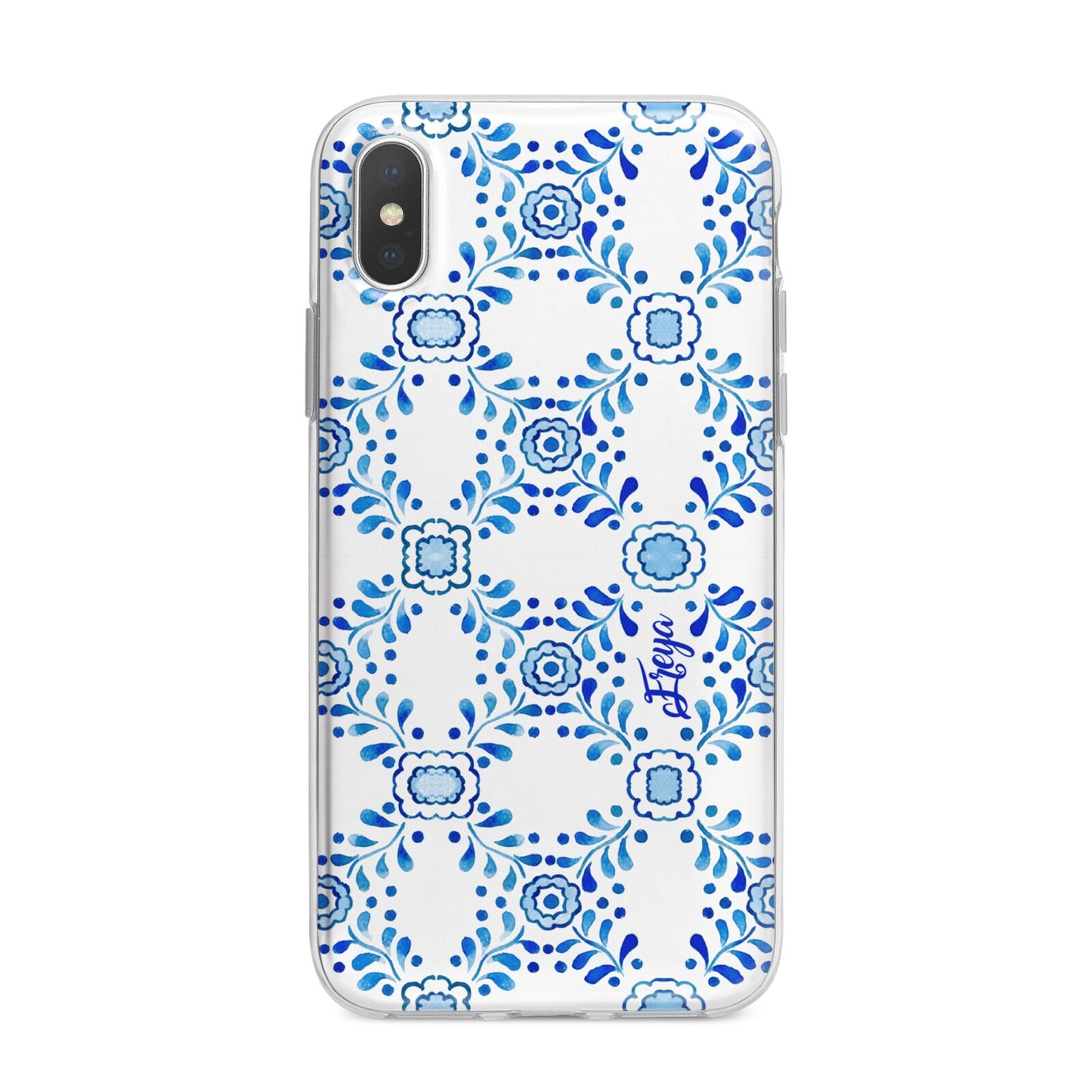 Personalised Floral Greek Tiles iPhone X Bumper Case on Silver iPhone Alternative Image 1