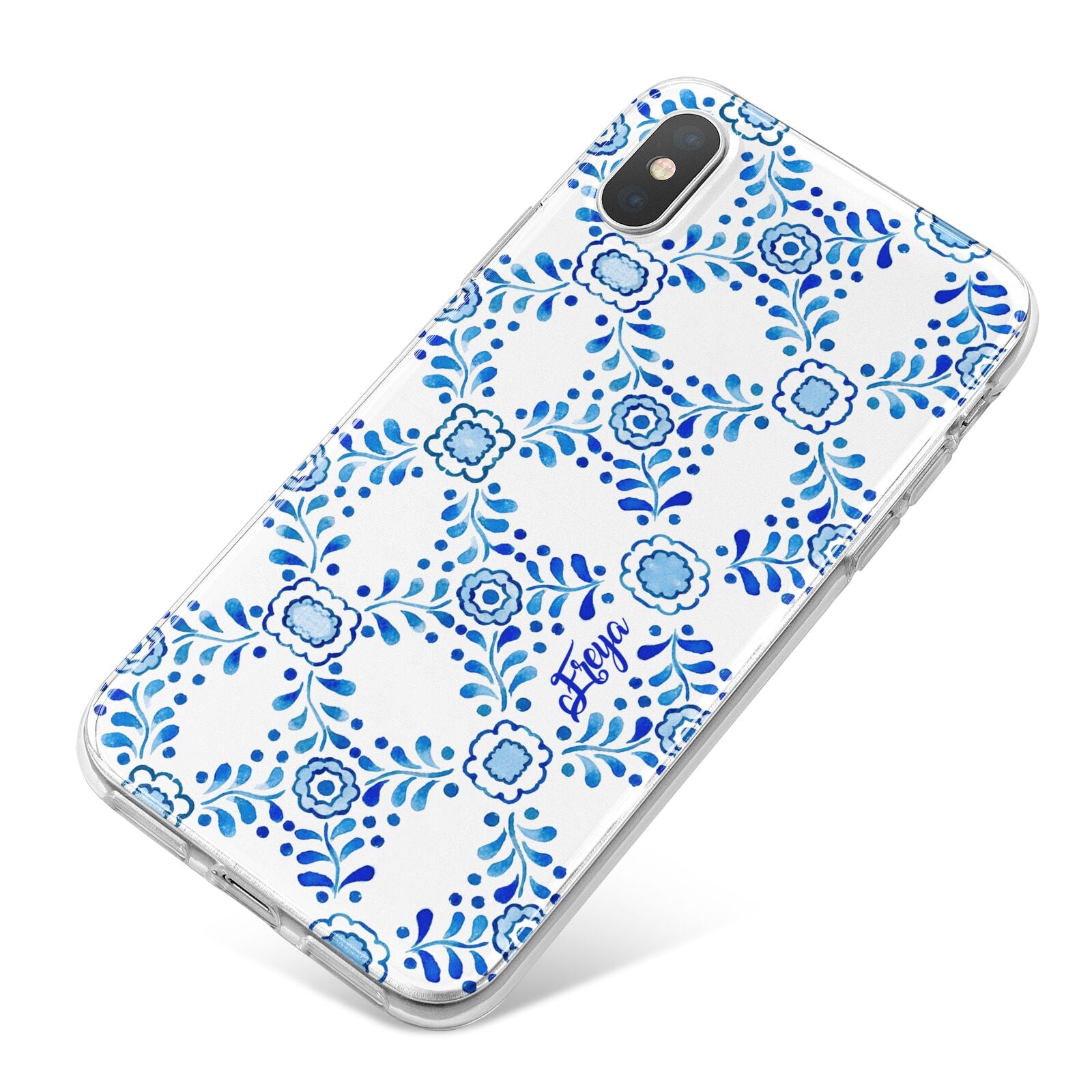 Personalised Floral Greek Tiles iPhone X Bumper Case on Silver iPhone