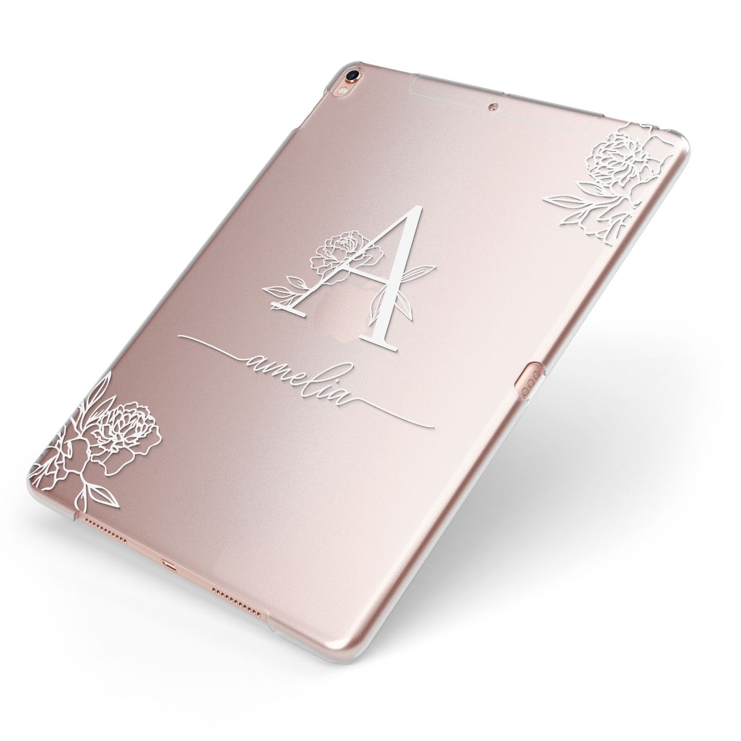 Personalised Floral Initial with Name Apple iPad Case on Rose Gold iPad Side View