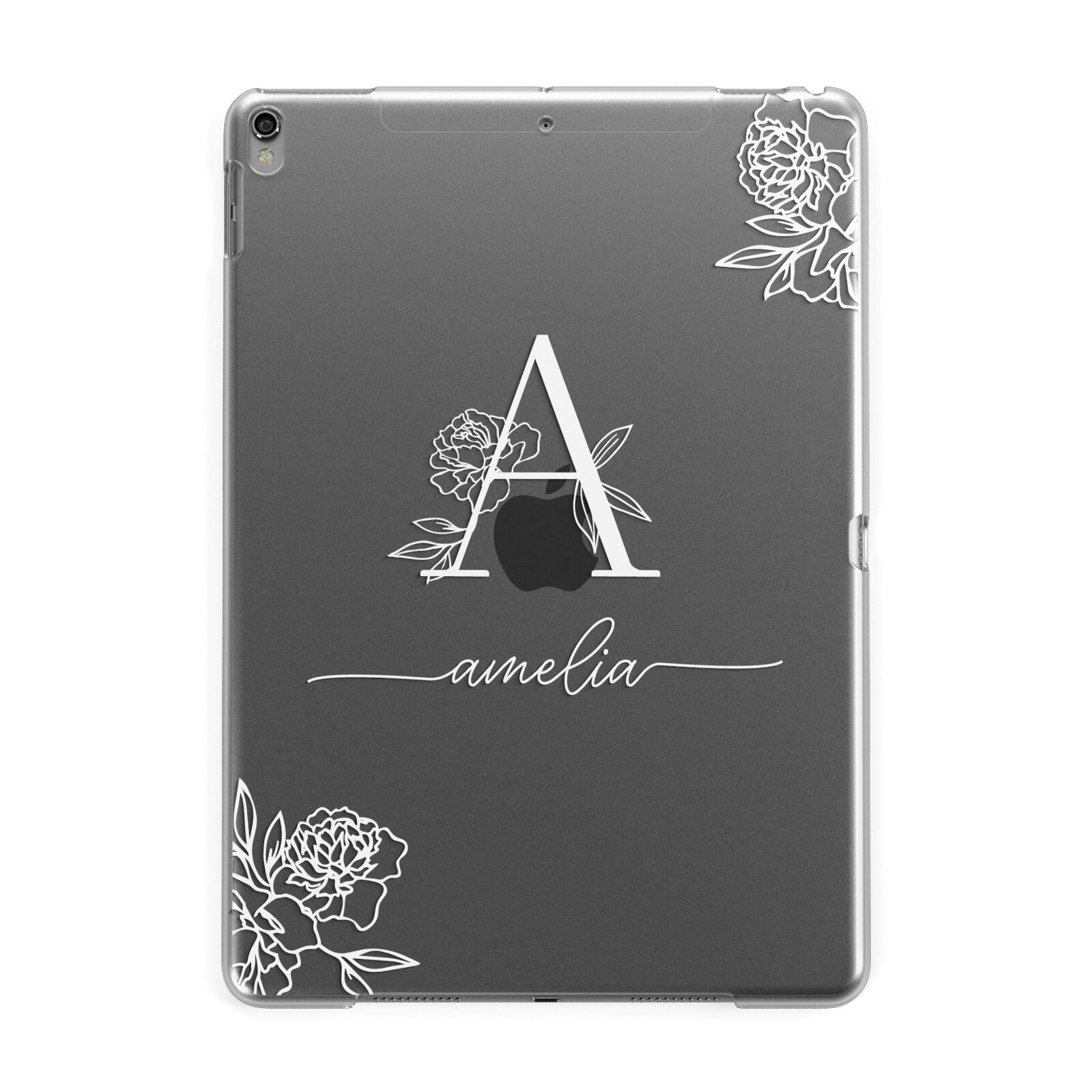 Personalised Floral Initial with Name Apple iPad Grey Case