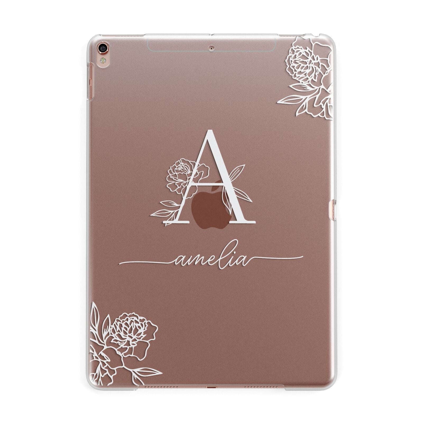 Personalised Floral Initial with Name Apple iPad Rose Gold Case