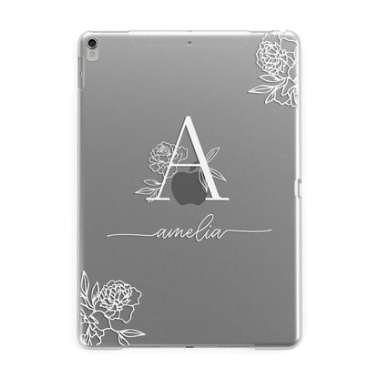 Personalised Floral Initial with Name Apple iPad Silver Case