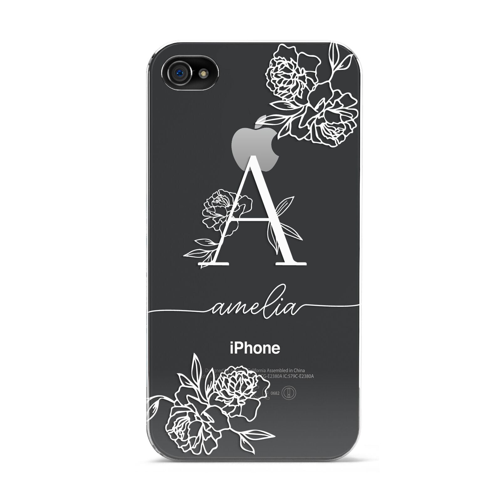 Personalised Floral Initial with Name Apple iPhone 4s Case