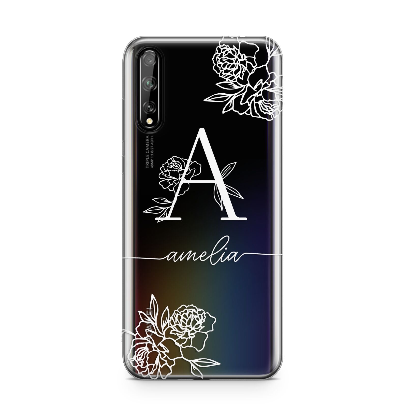 Personalised Floral Initial with Name Huawei Enjoy 10s Phone Case