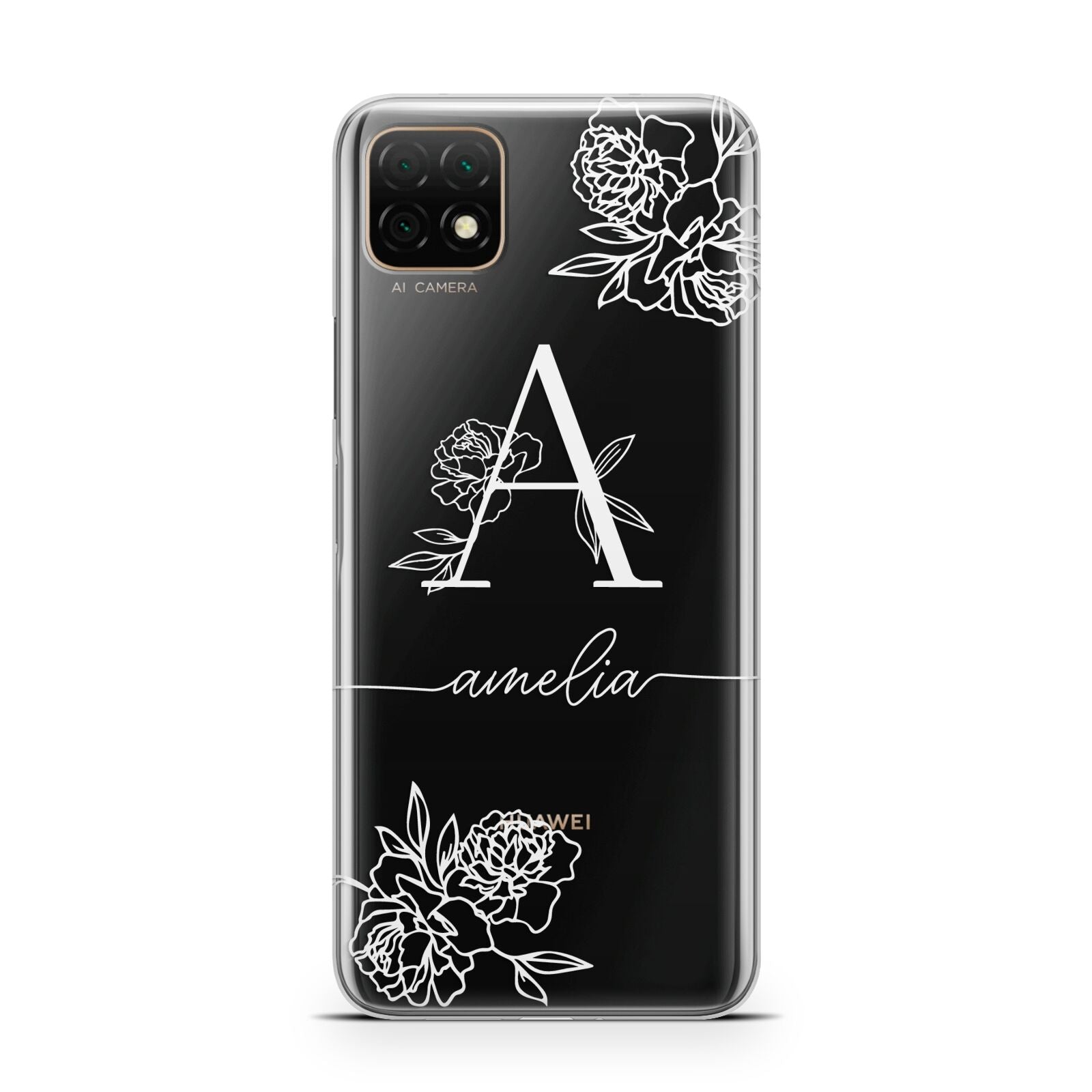 Personalised Floral Initial with Name Huawei Enjoy 20 Phone Case