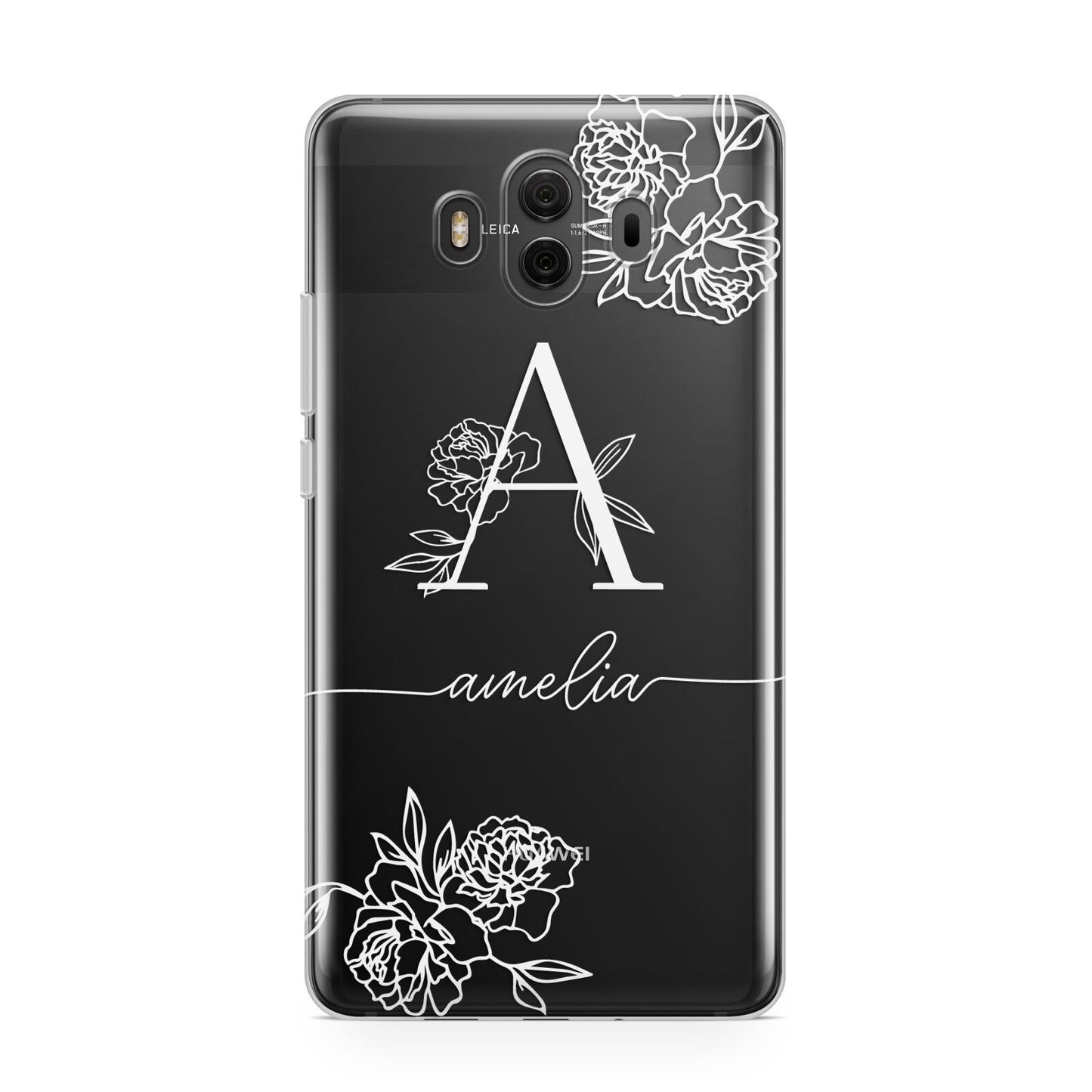 Personalised Floral Initial with Name Huawei Mate 10 Protective Phone Case