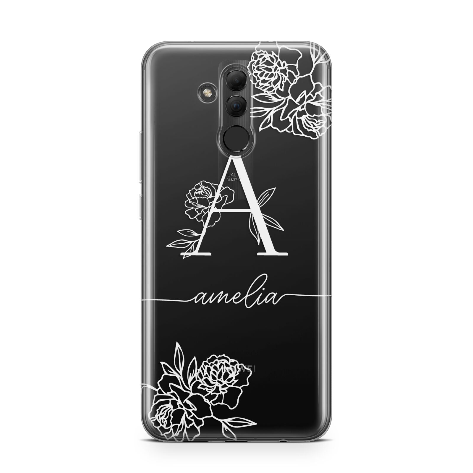 Personalised Floral Initial with Name Huawei Mate 20 Lite