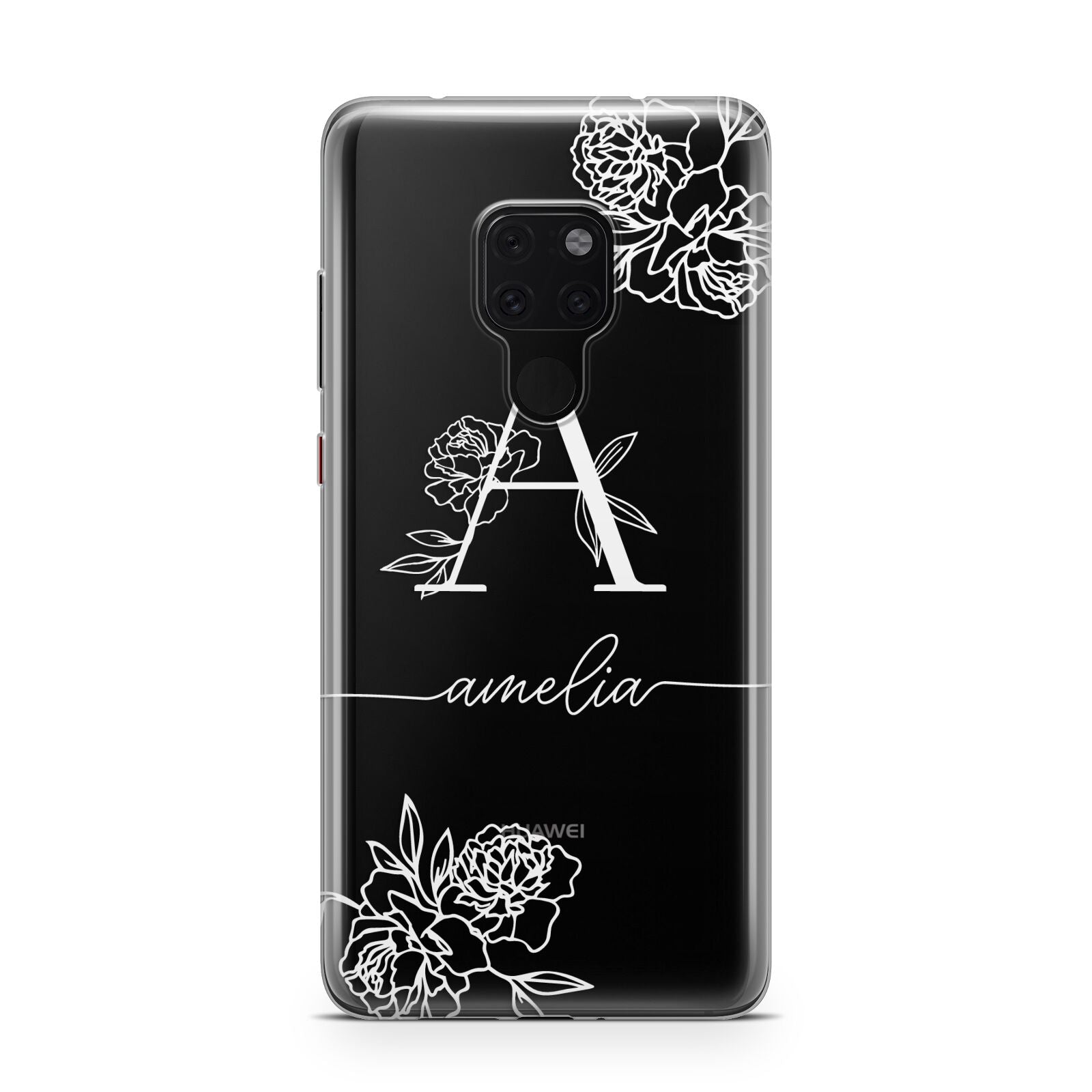 Personalised Floral Initial with Name Huawei Mate 20 Phone Case