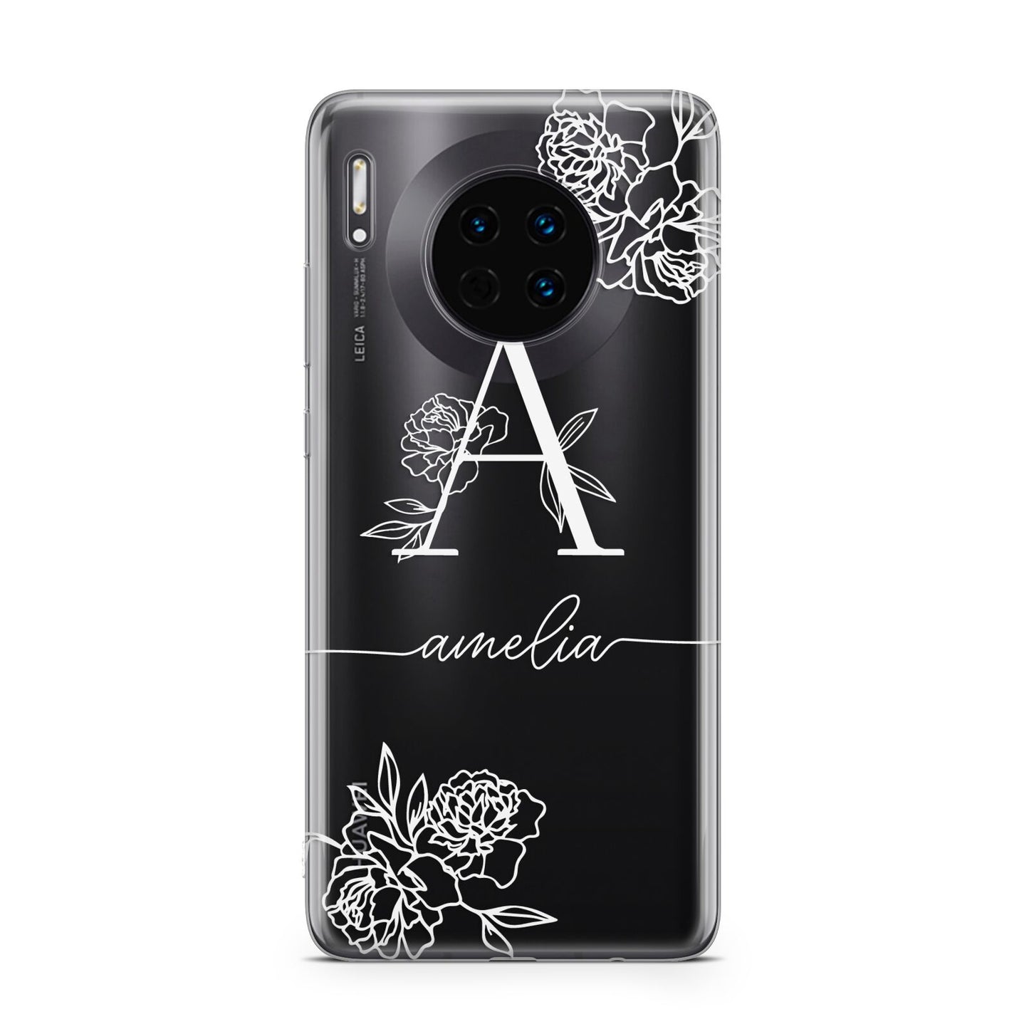 Personalised Floral Initial with Name Huawei Mate 30