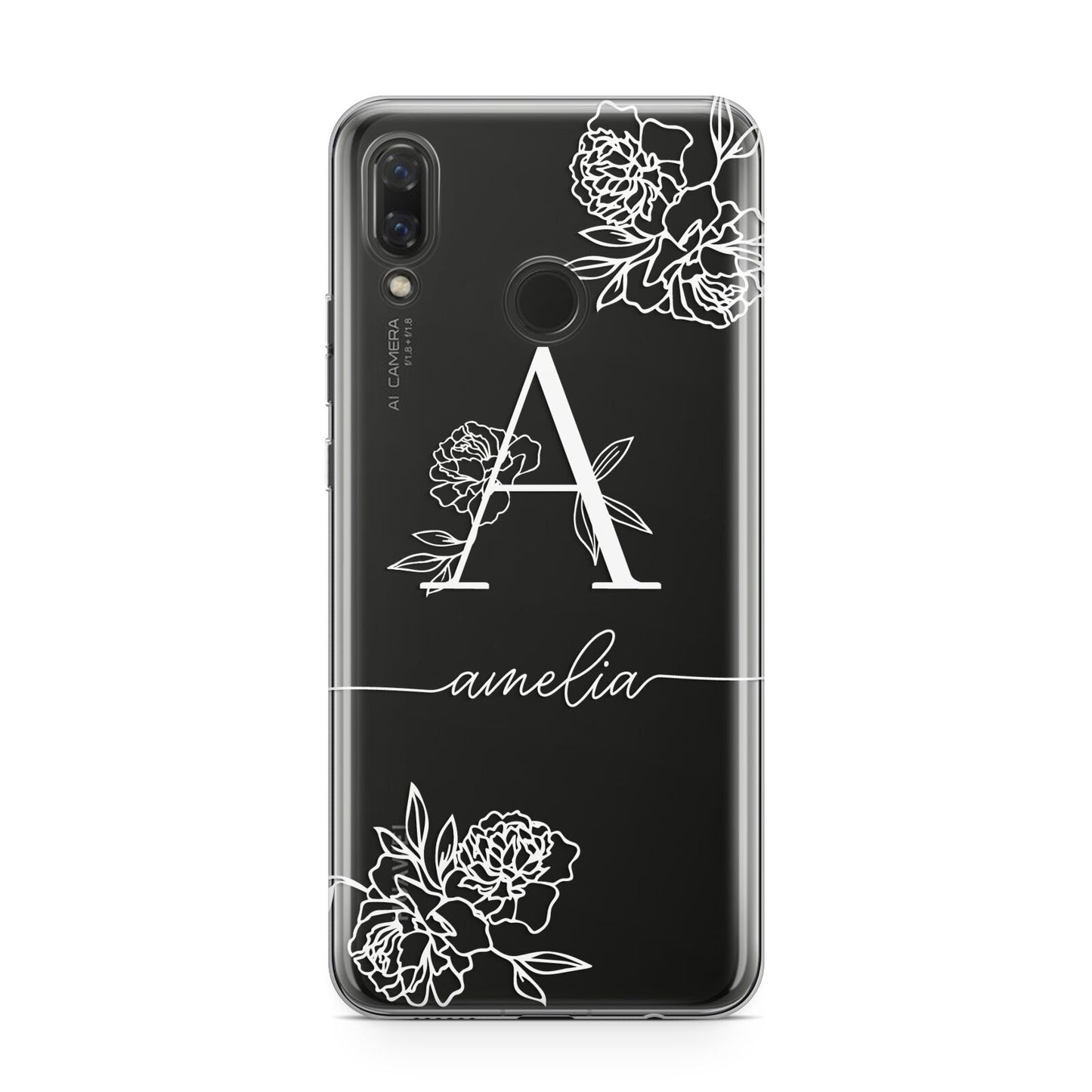 Personalised Floral Initial with Name Huawei Nova 3 Phone Case