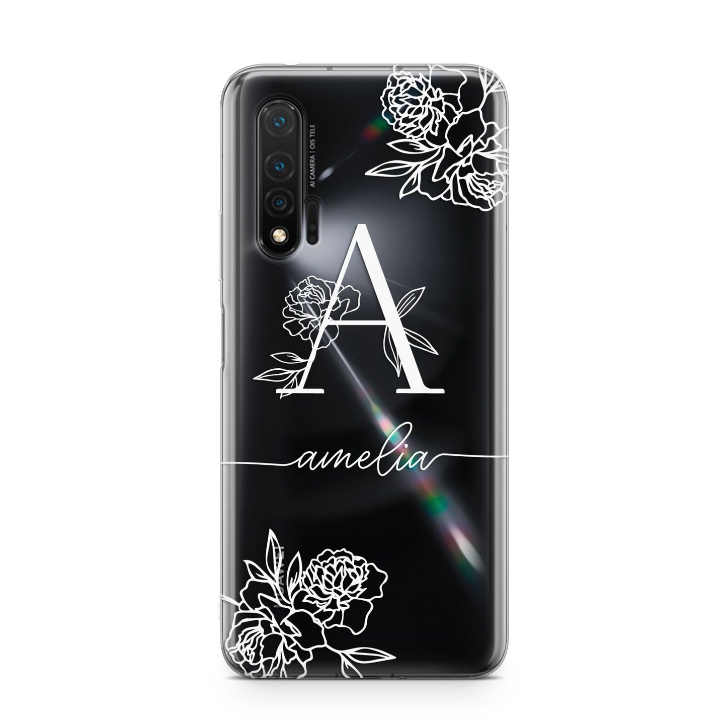 Personalised Floral Initial with Name Huawei Nova 6 Phone Case