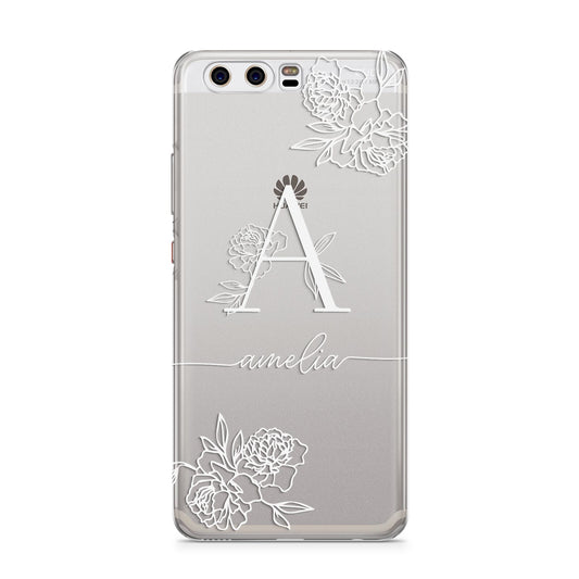 Personalised Floral Initial with Name Huawei P10 Phone Case