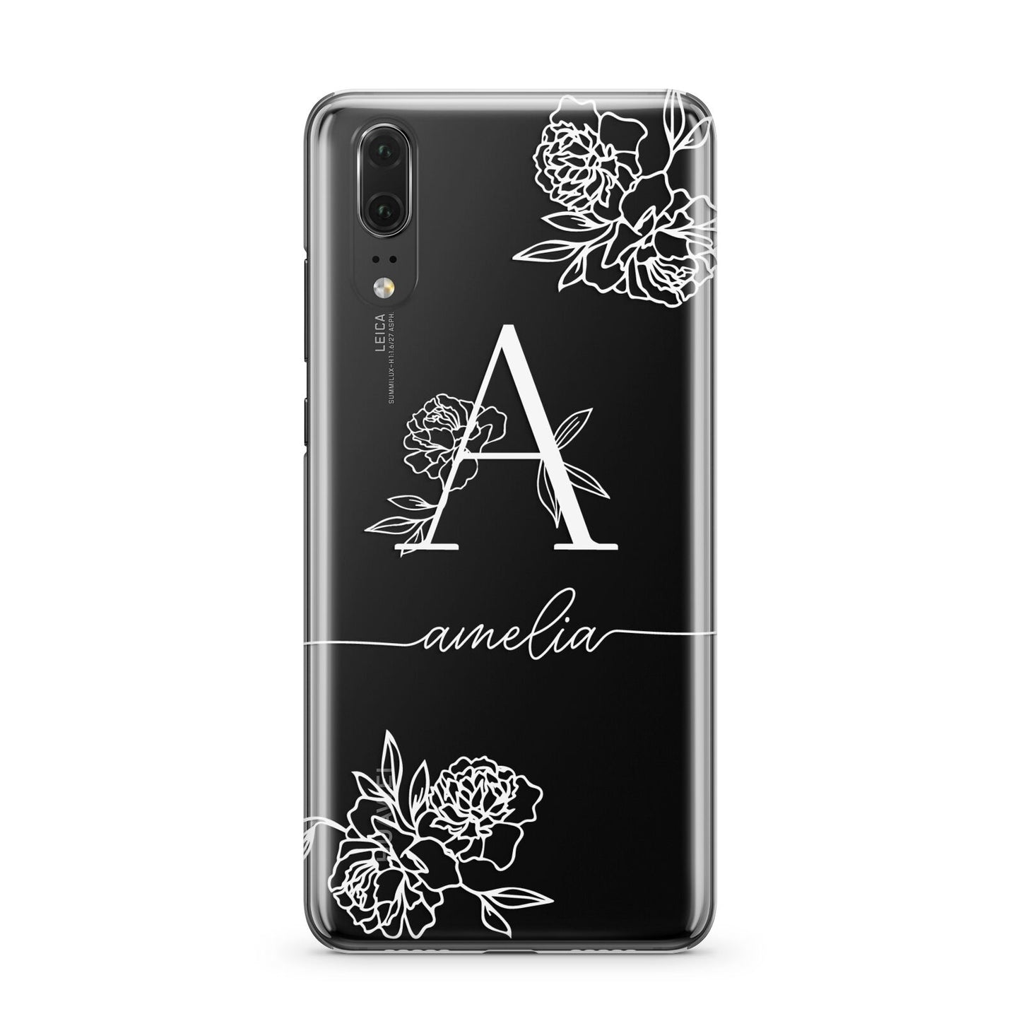 Personalised Floral Initial with Name Huawei P20 Phone Case