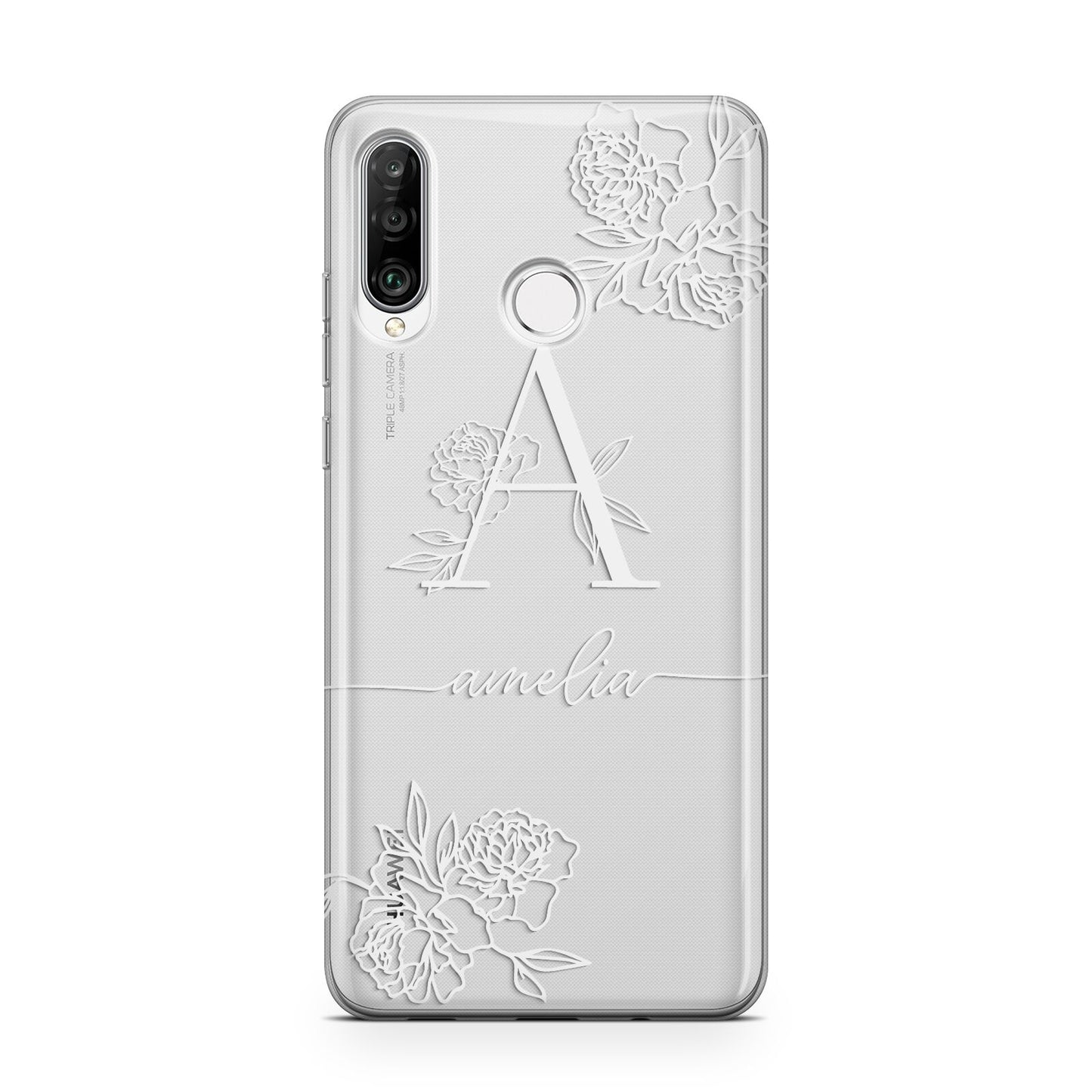 Personalised Floral Initial with Name Huawei P30 Lite Phone Case