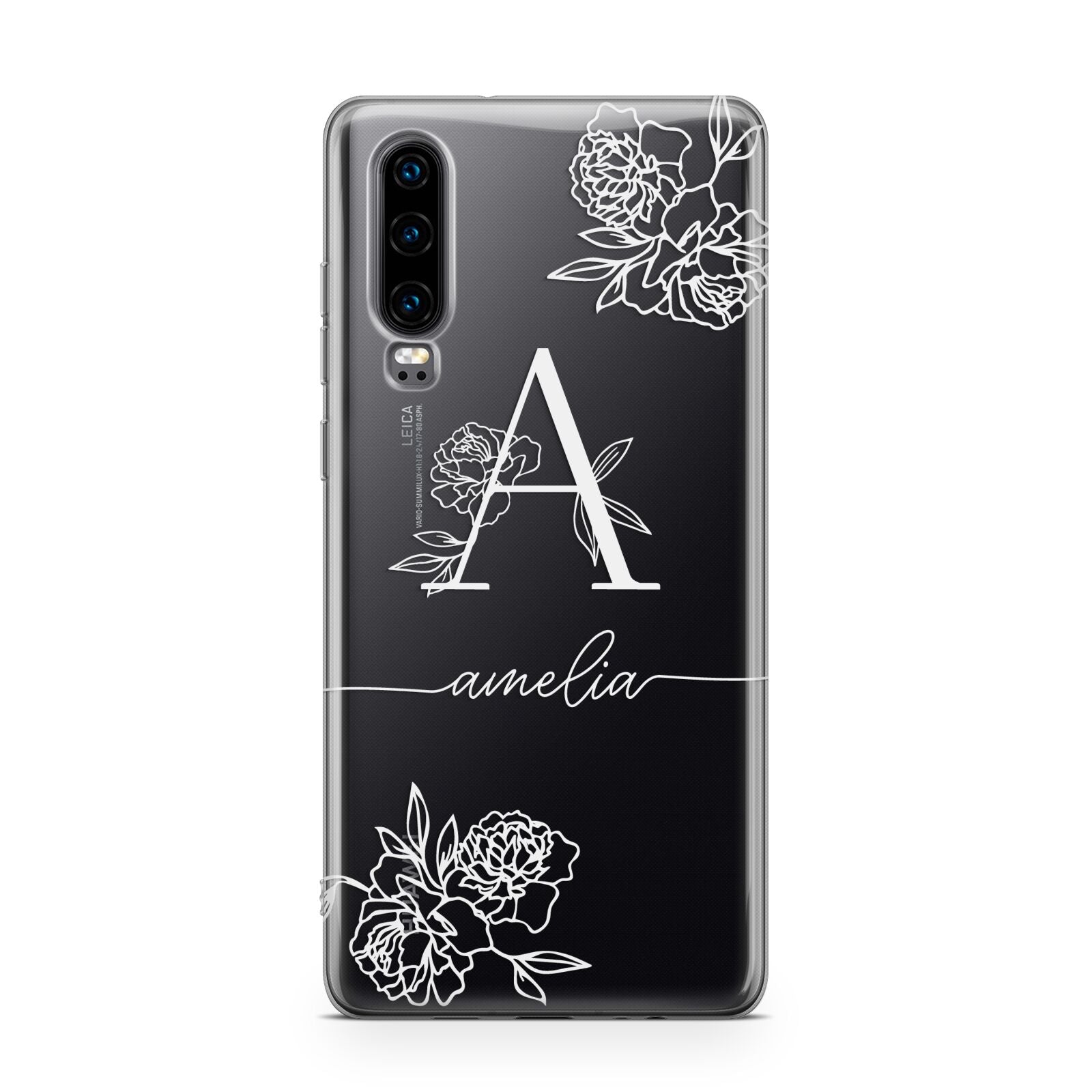 Personalised Floral Initial with Name Huawei P30 Phone Case