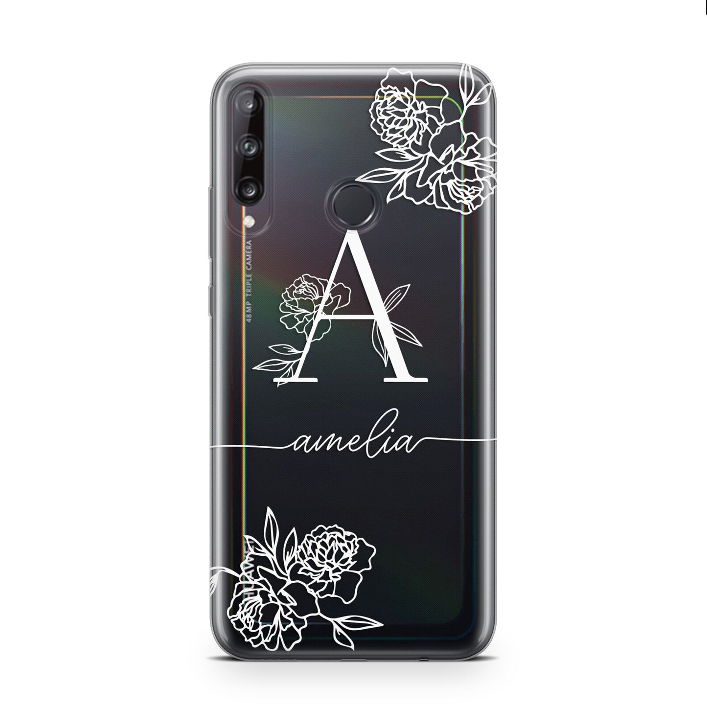 Personalised Floral Initial with Name Huawei P40 Lite E Phone Case