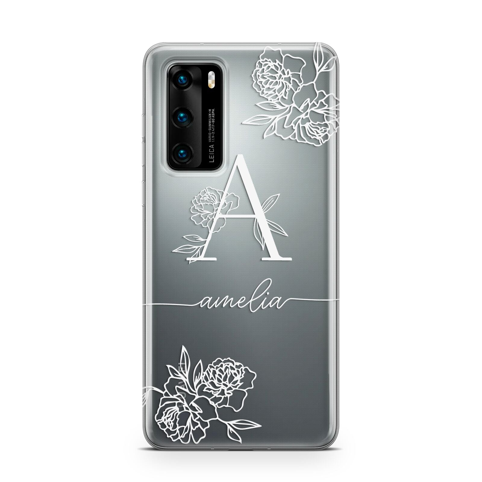 Personalised Floral Initial with Name Huawei P40 Phone Case