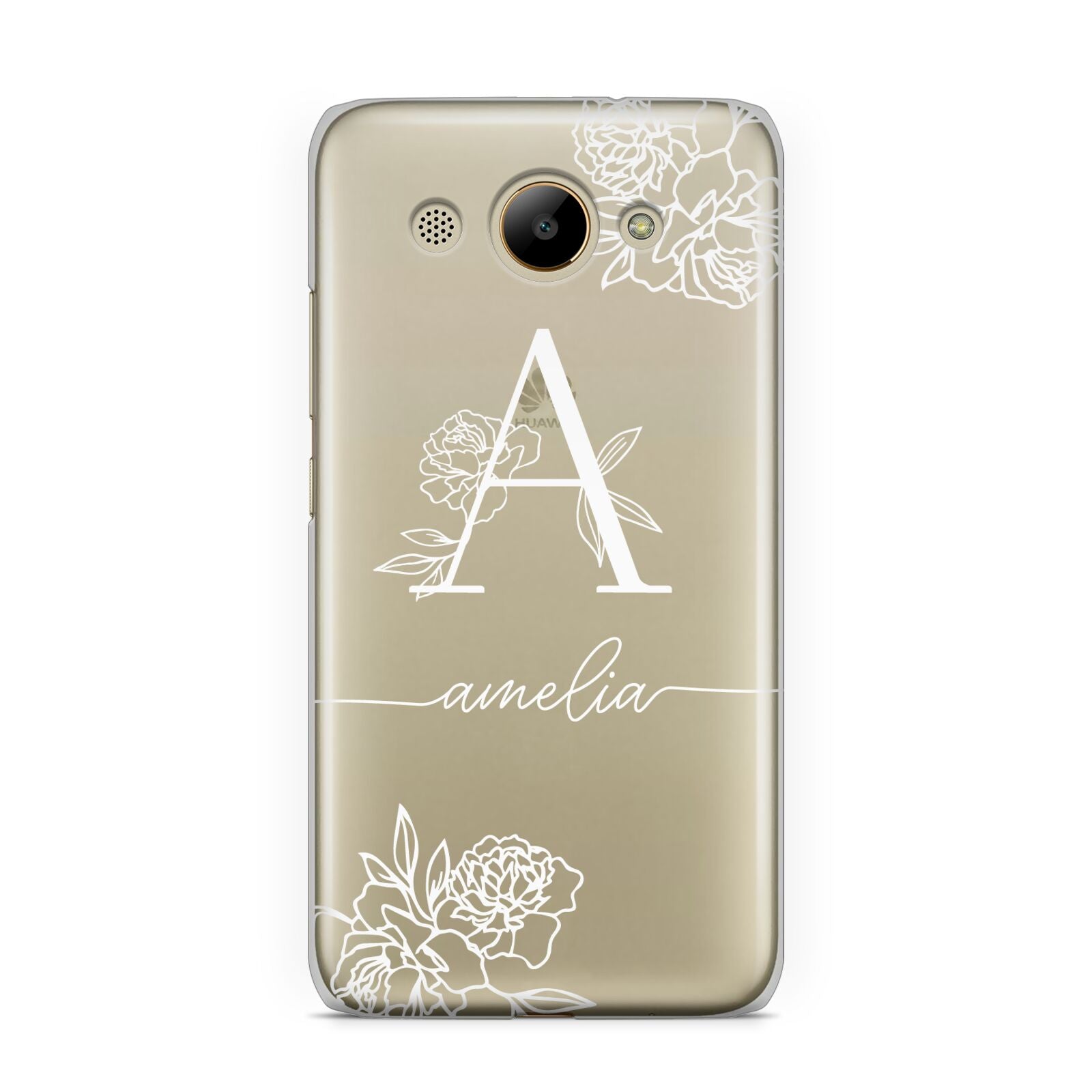 Personalised Floral Initial with Name Huawei Y3 2017