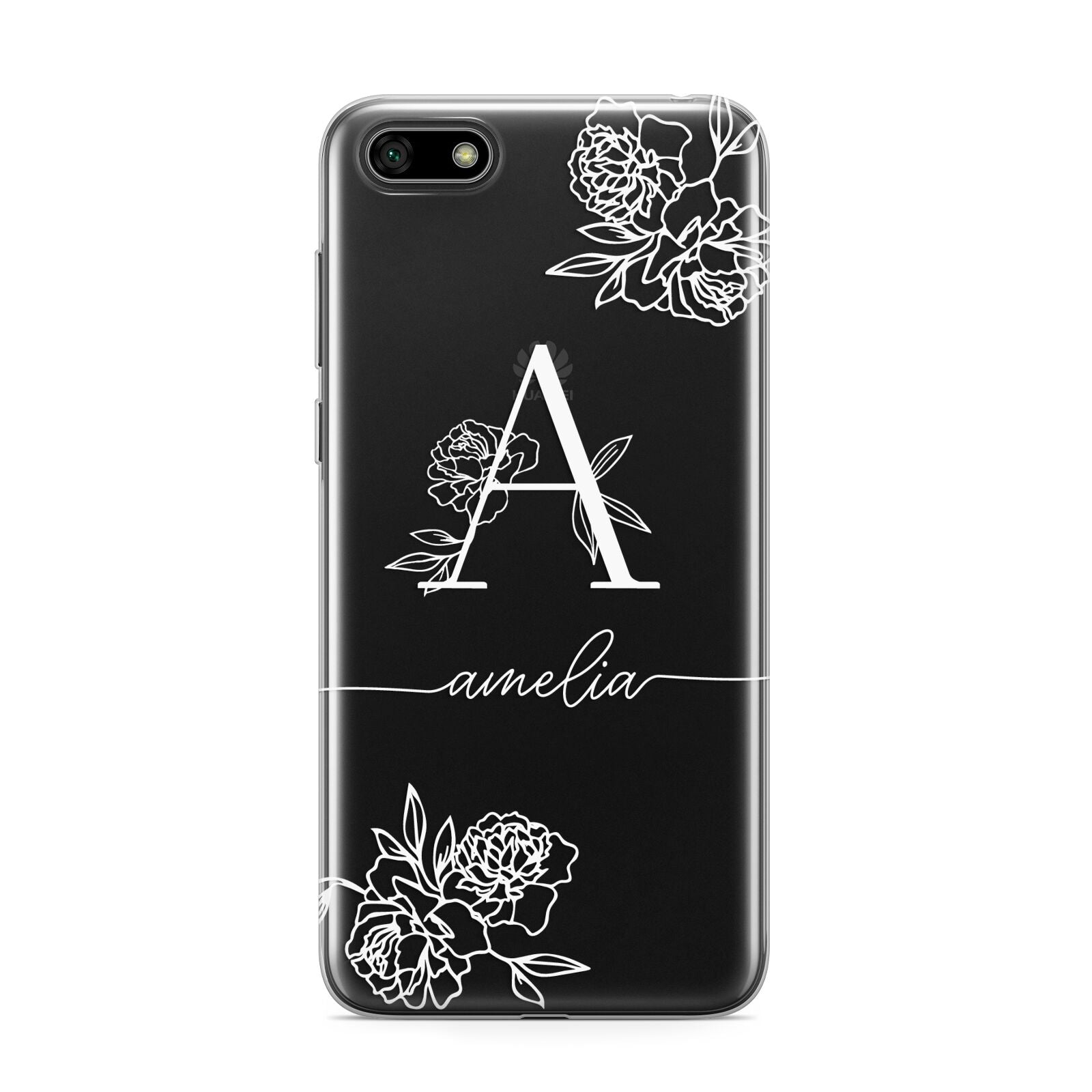 Personalised Floral Initial with Name Huawei Y5 Prime 2018 Phone Case