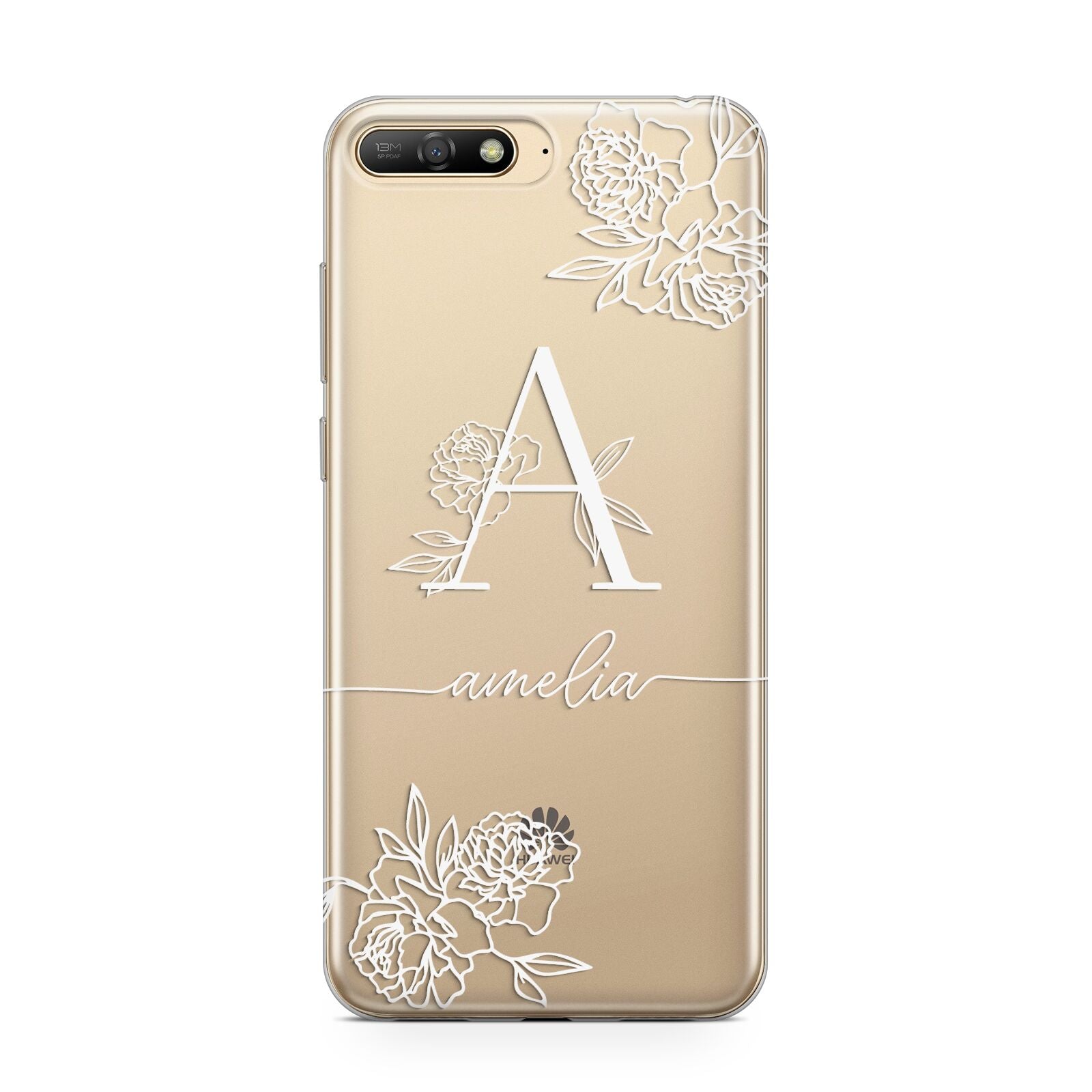 Personalised Floral Initial with Name Huawei Y6 2018