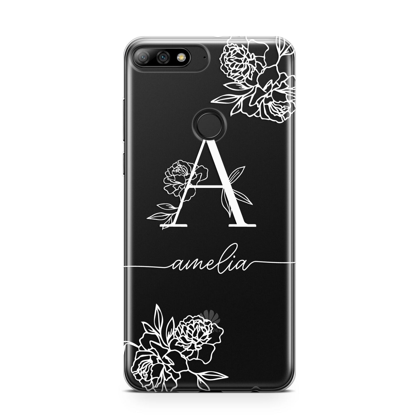 Personalised Floral Initial with Name Huawei Y7 2018