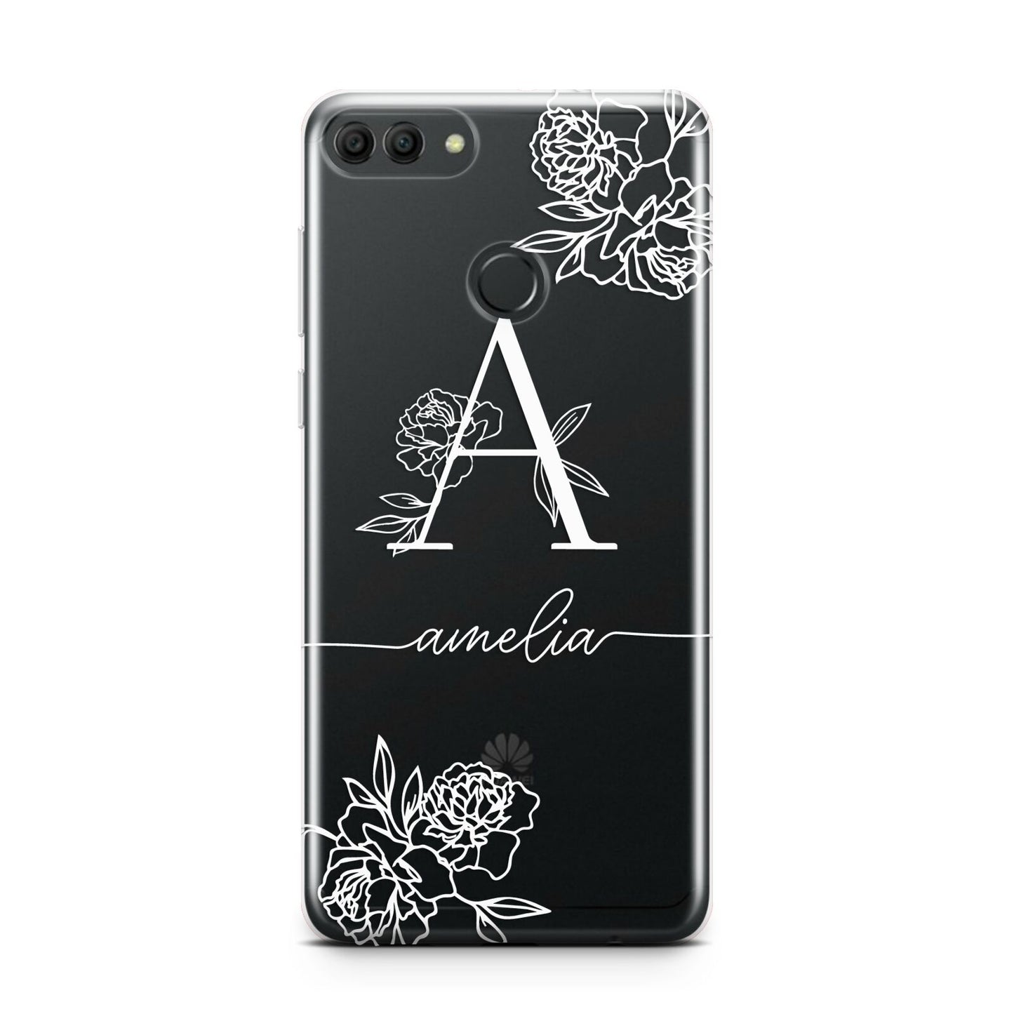 Personalised Floral Initial with Name Huawei Y9 2018