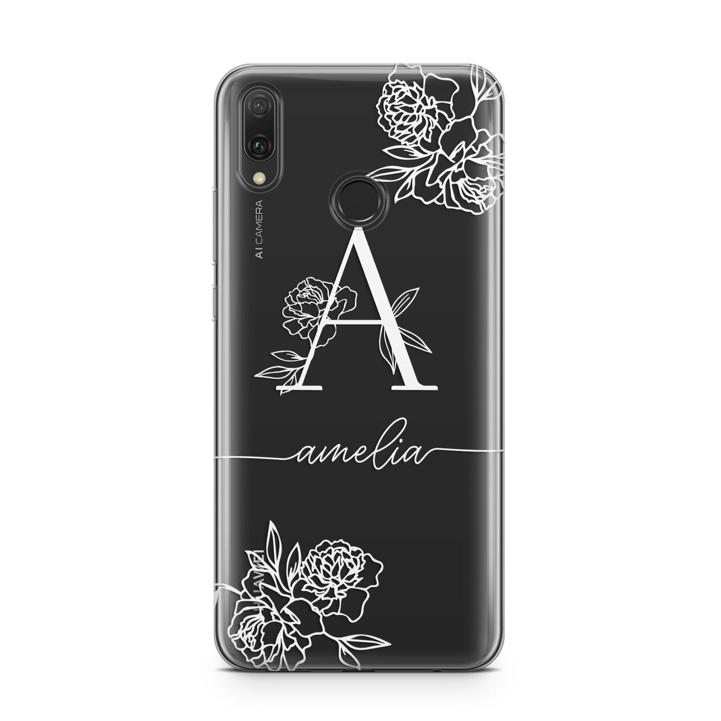 Personalised Floral Initial with Name Huawei Y9 2019