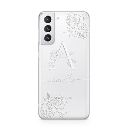 Personalised Floral Initial with Name Samsung S21 Case