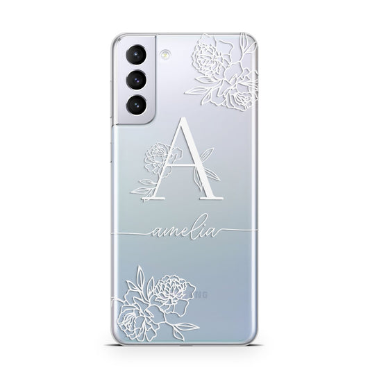 Personalised Floral Initial with Name Samsung S21 Plus Phone Case