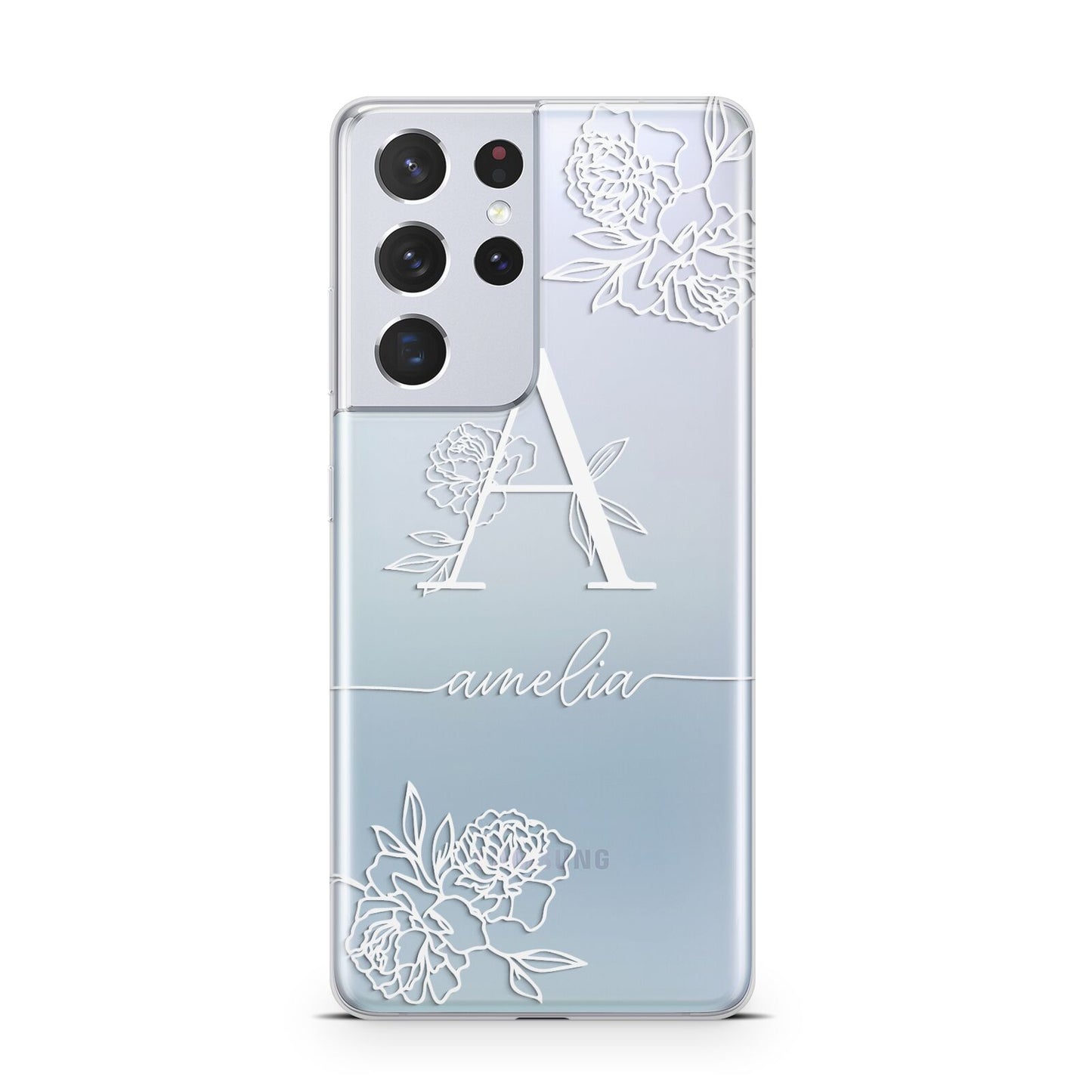 Personalised Floral Initial with Name Samsung S21 Ultra Case