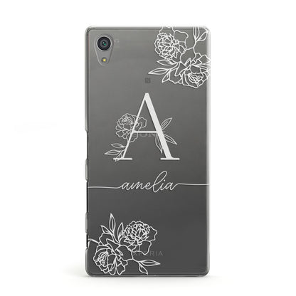 Personalised Floral Initial with Name Sony Xperia Case