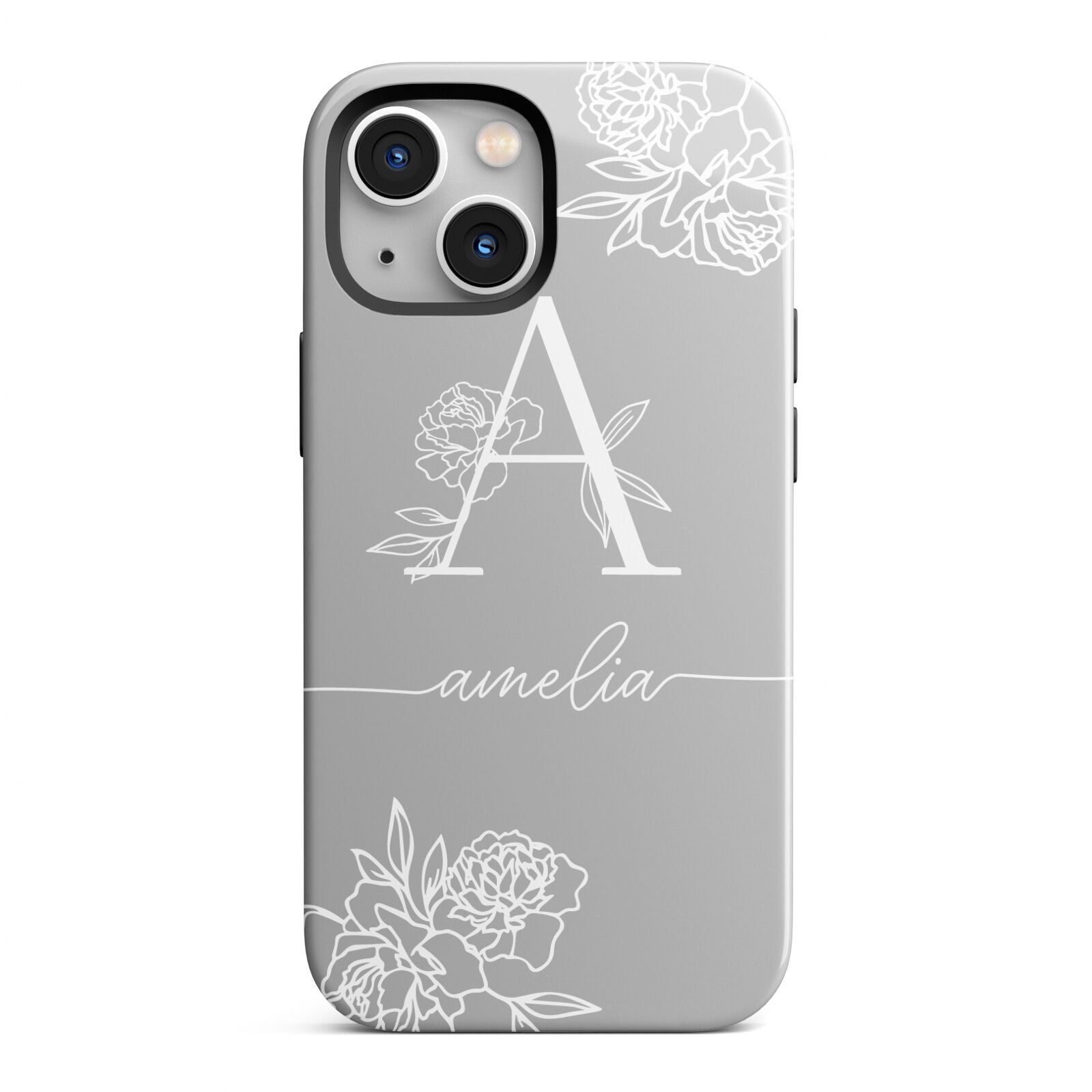 Personalised Floral Initial with Name iPhone 13 Mini Full Wrap 3D Tough Case