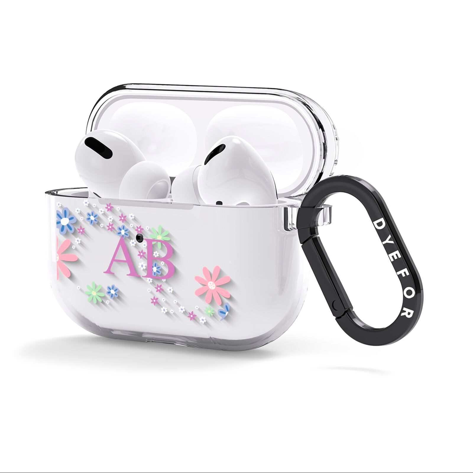 Personalised Floral Initials AirPods Clear Case 3rd Gen Side Image