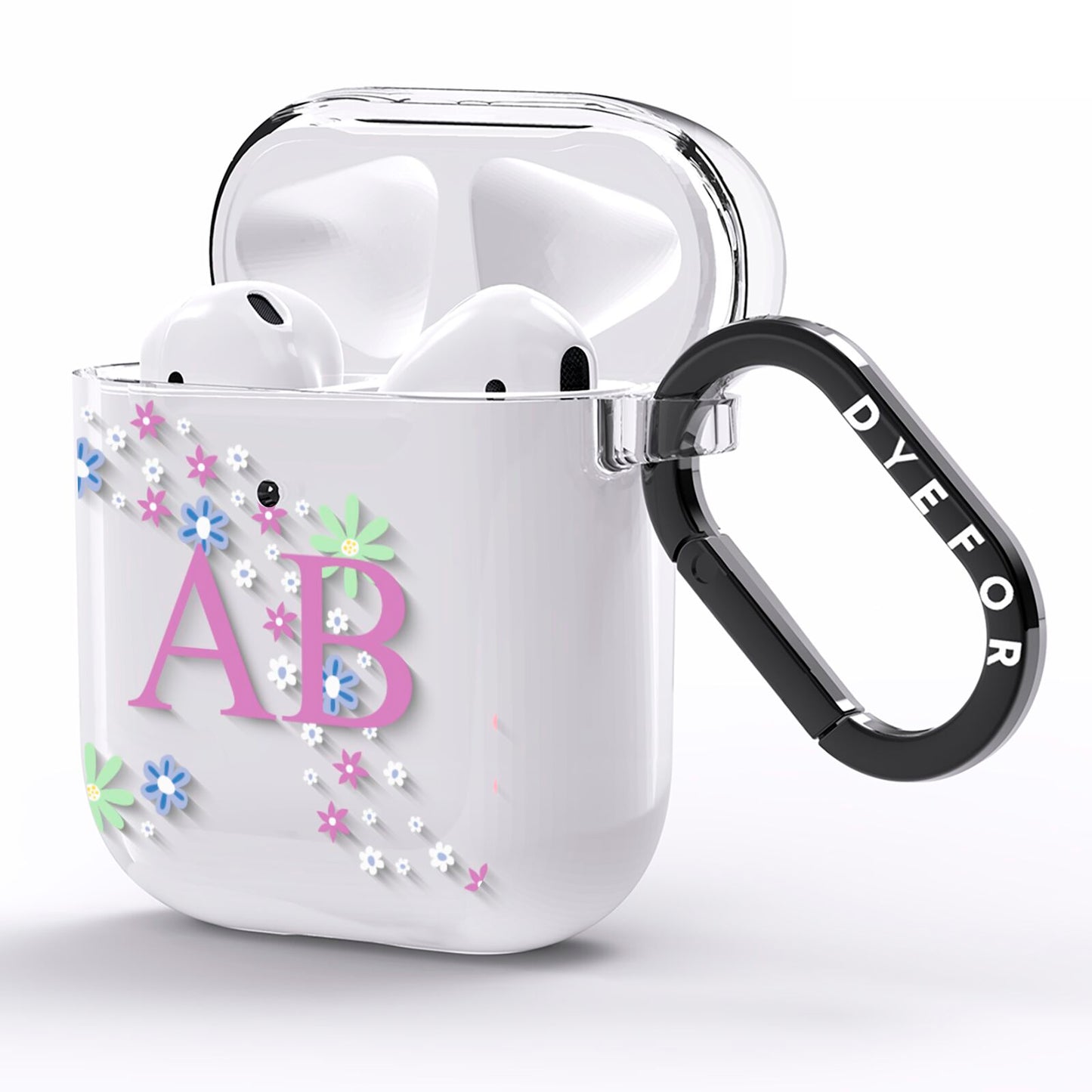 Personalised Floral Initials AirPods Clear Case Side Image