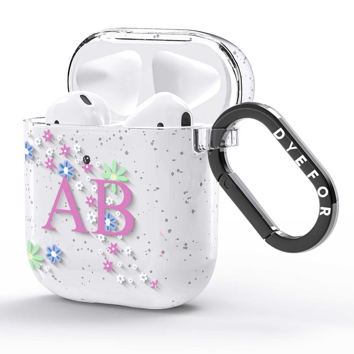 Personalised Floral Initials AirPods Glitter Case Side Image