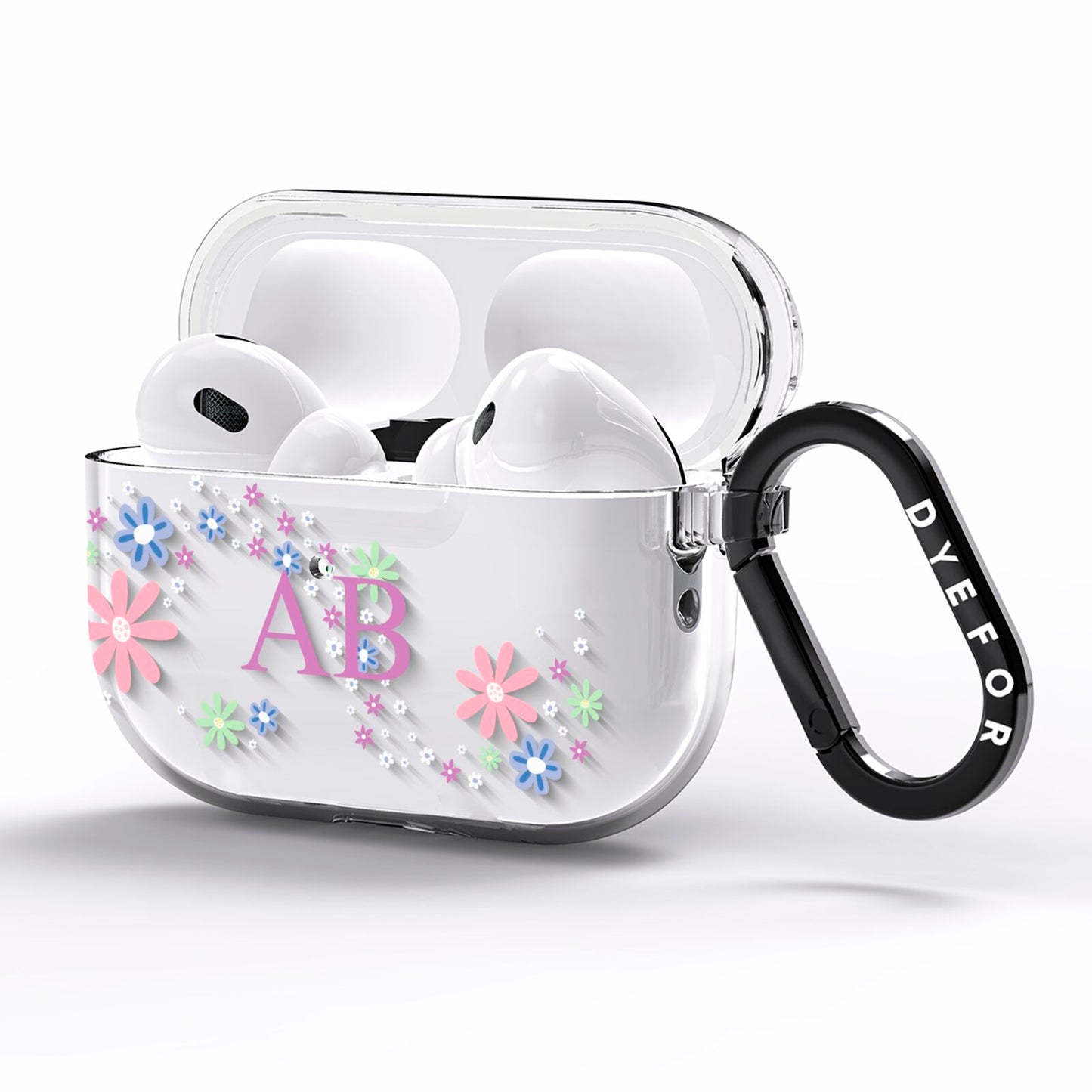 Personalised Floral Initials AirPods Pro Clear Case Side Image