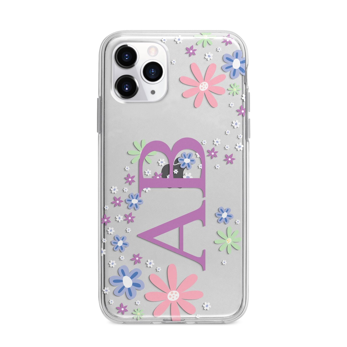 Personalised Floral Initials Apple iPhone 11 Pro Max in Silver with Bumper Case