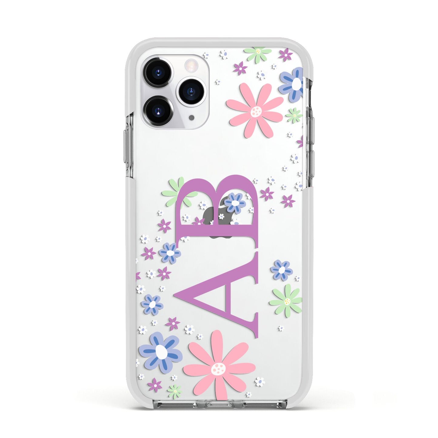 Personalised Floral Initials Apple iPhone 11 Pro in Silver with White Impact Case