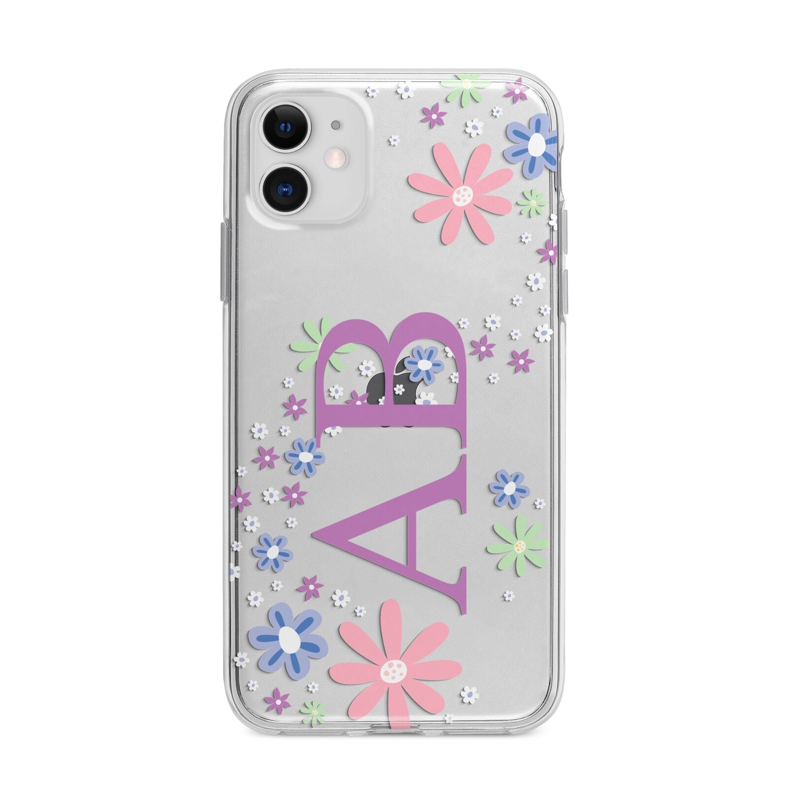 Personalised Floral Initials Apple iPhone 11 in White with Bumper Case