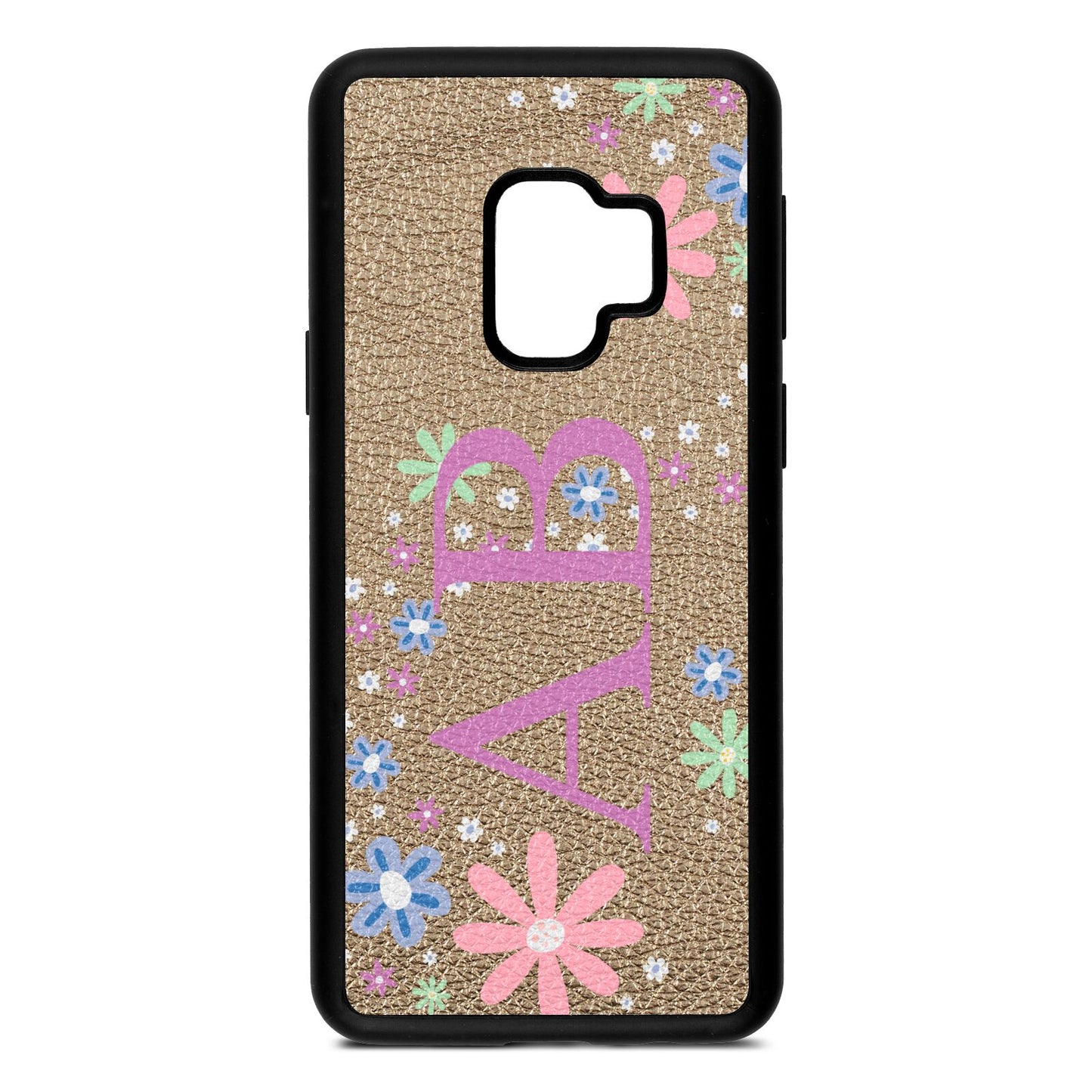 Personalised Floral Initials Gold Pebble Leather Samsung S9 Case