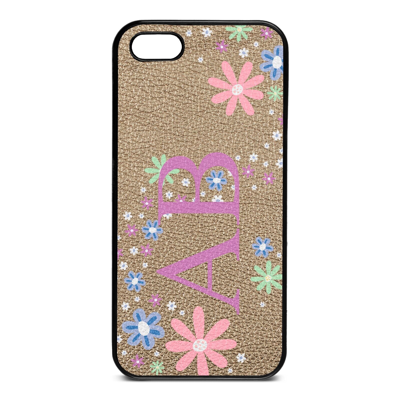 Personalised Floral Initials Gold Pebble Leather iPhone 5 Case