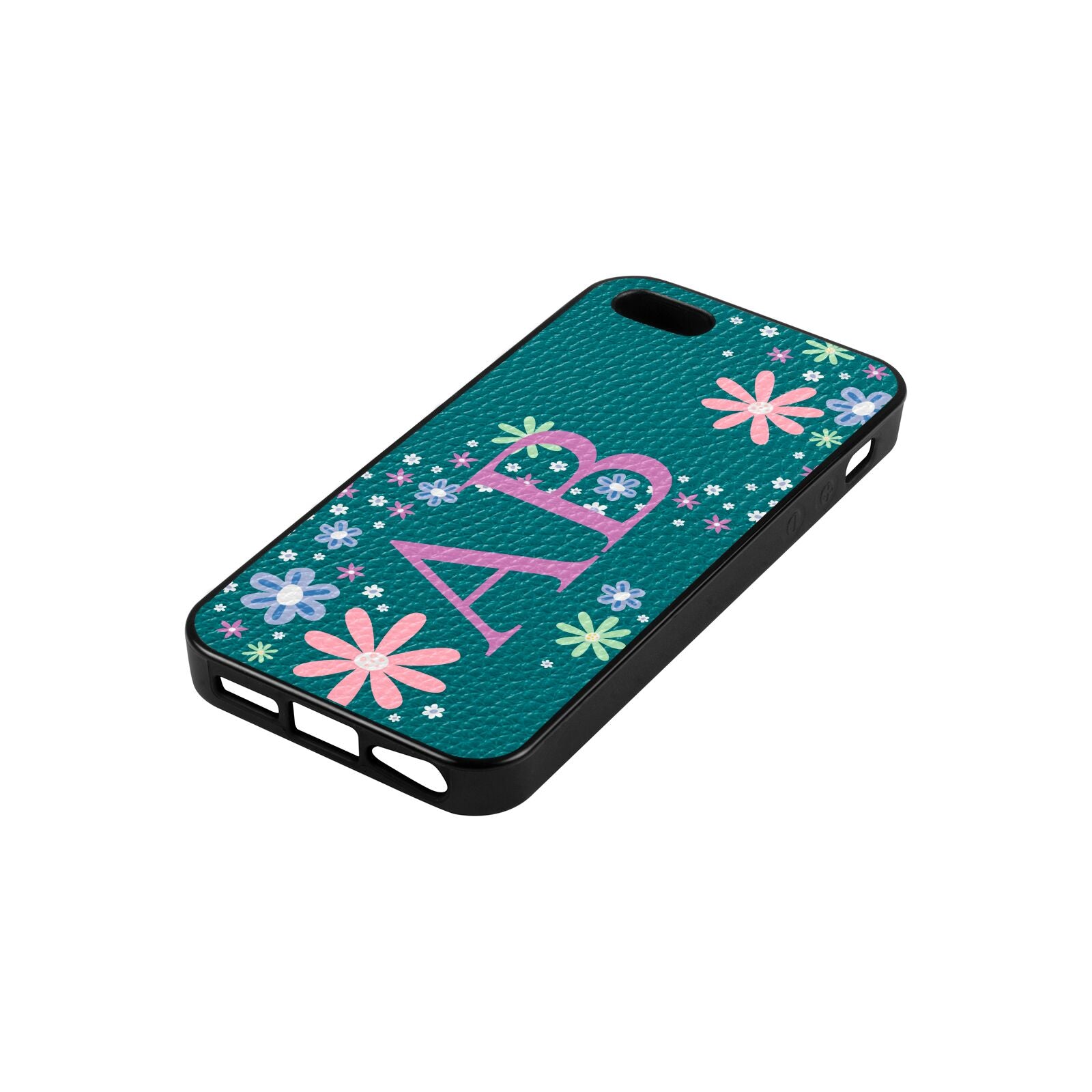 Personalised Floral Initials Green Pebble Leather iPhone 5 Case Side Angle