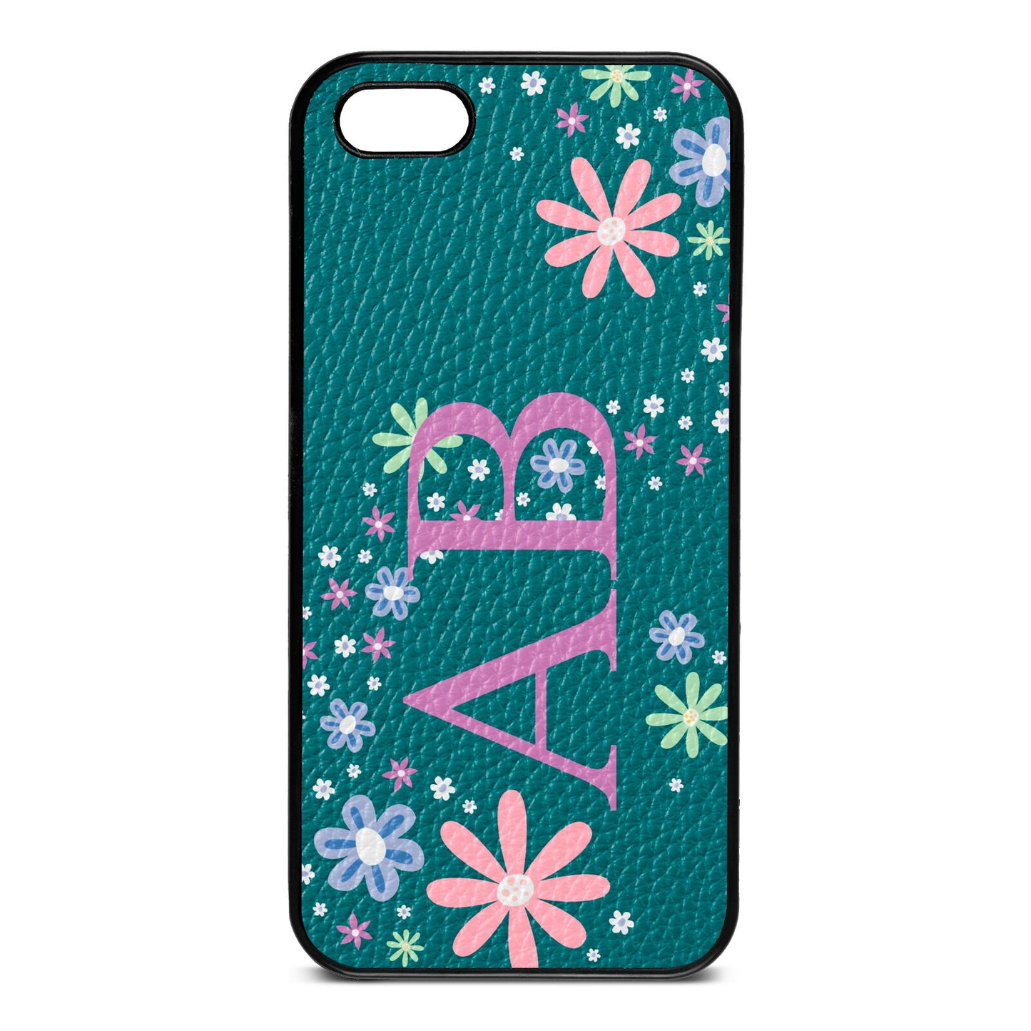 Personalised Floral Initials Green Pebble Leather iPhone 5 Case