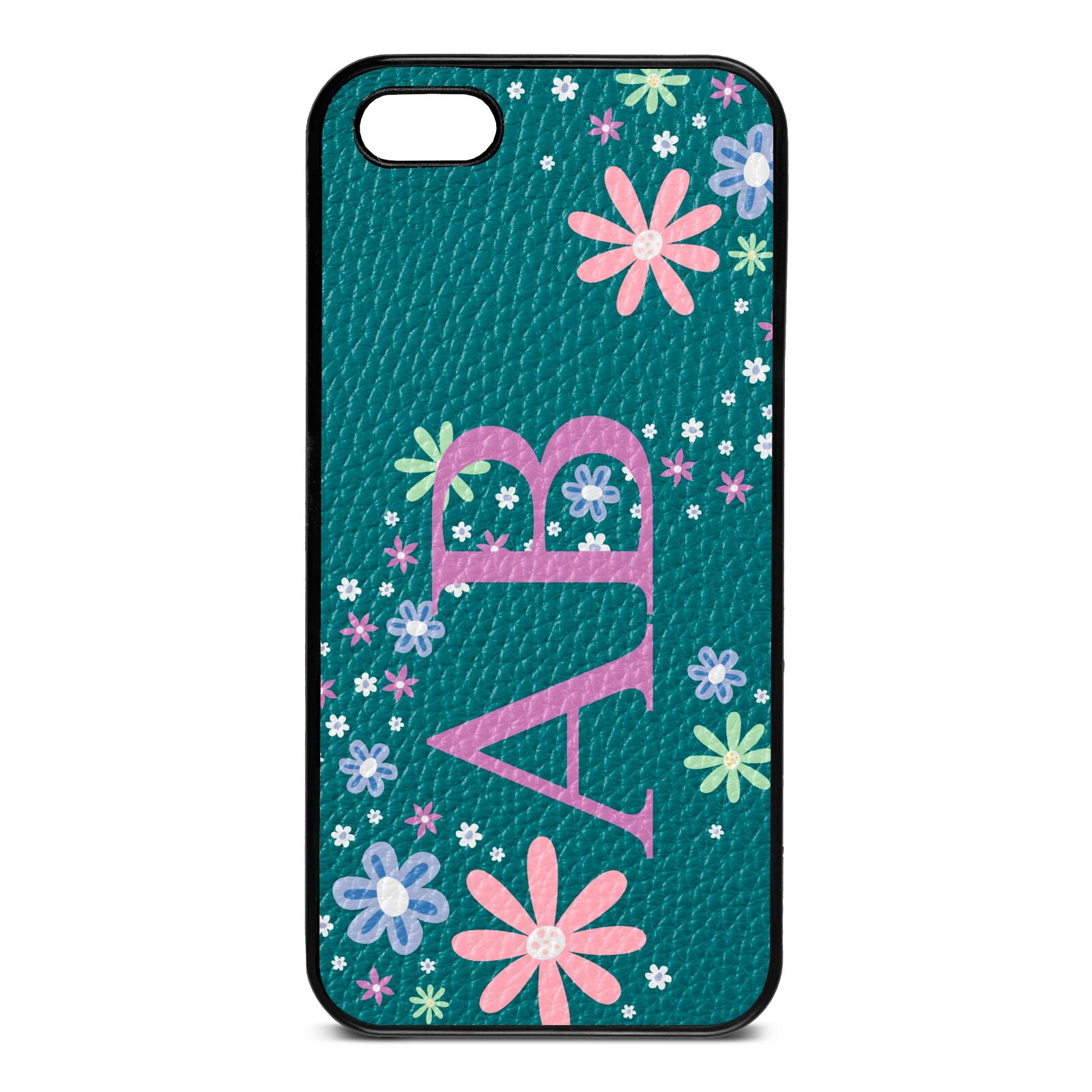 Personalised Floral Initials Green Pebble Leather iPhone 5 Case