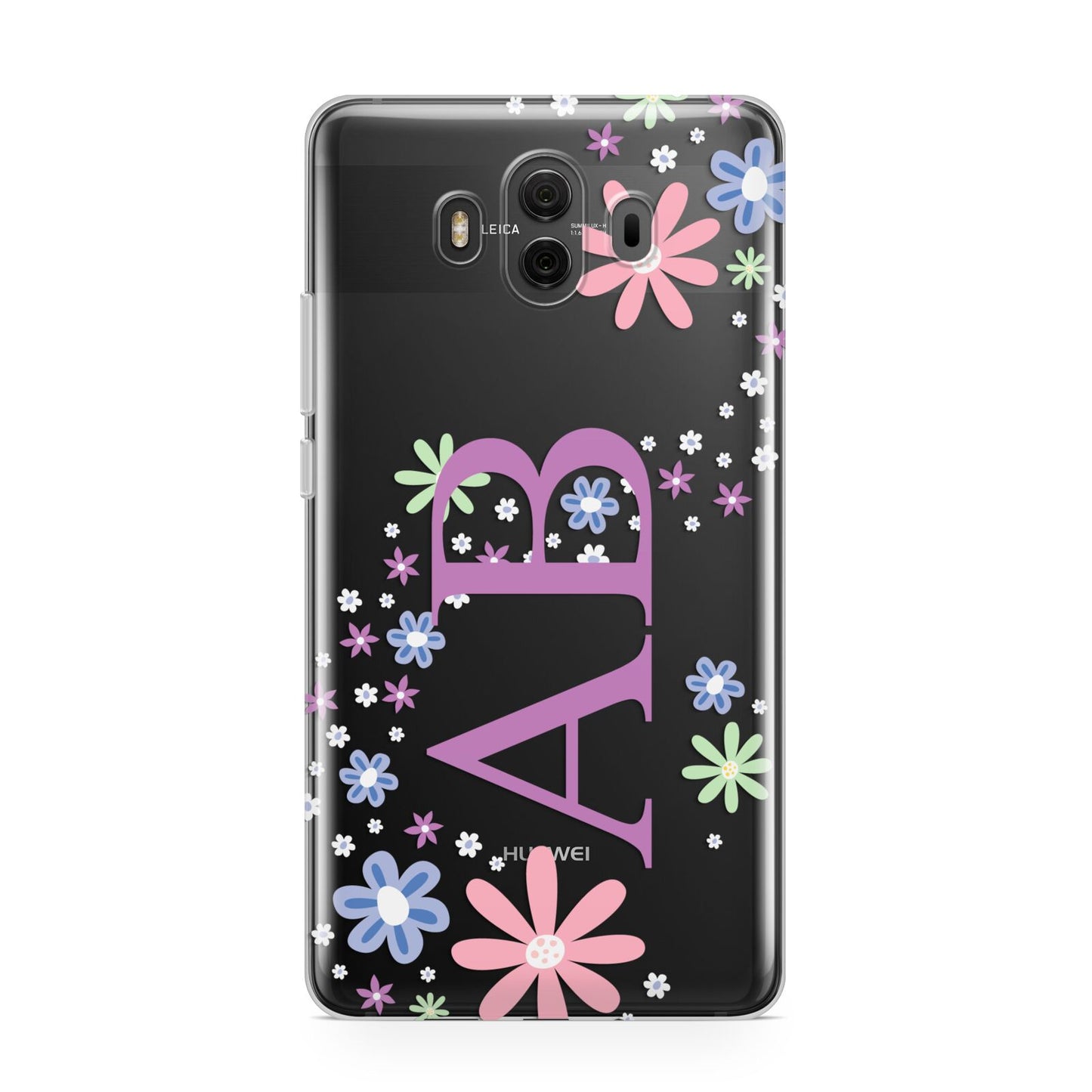 Personalised Floral Initials Huawei Mate 10 Protective Phone Case