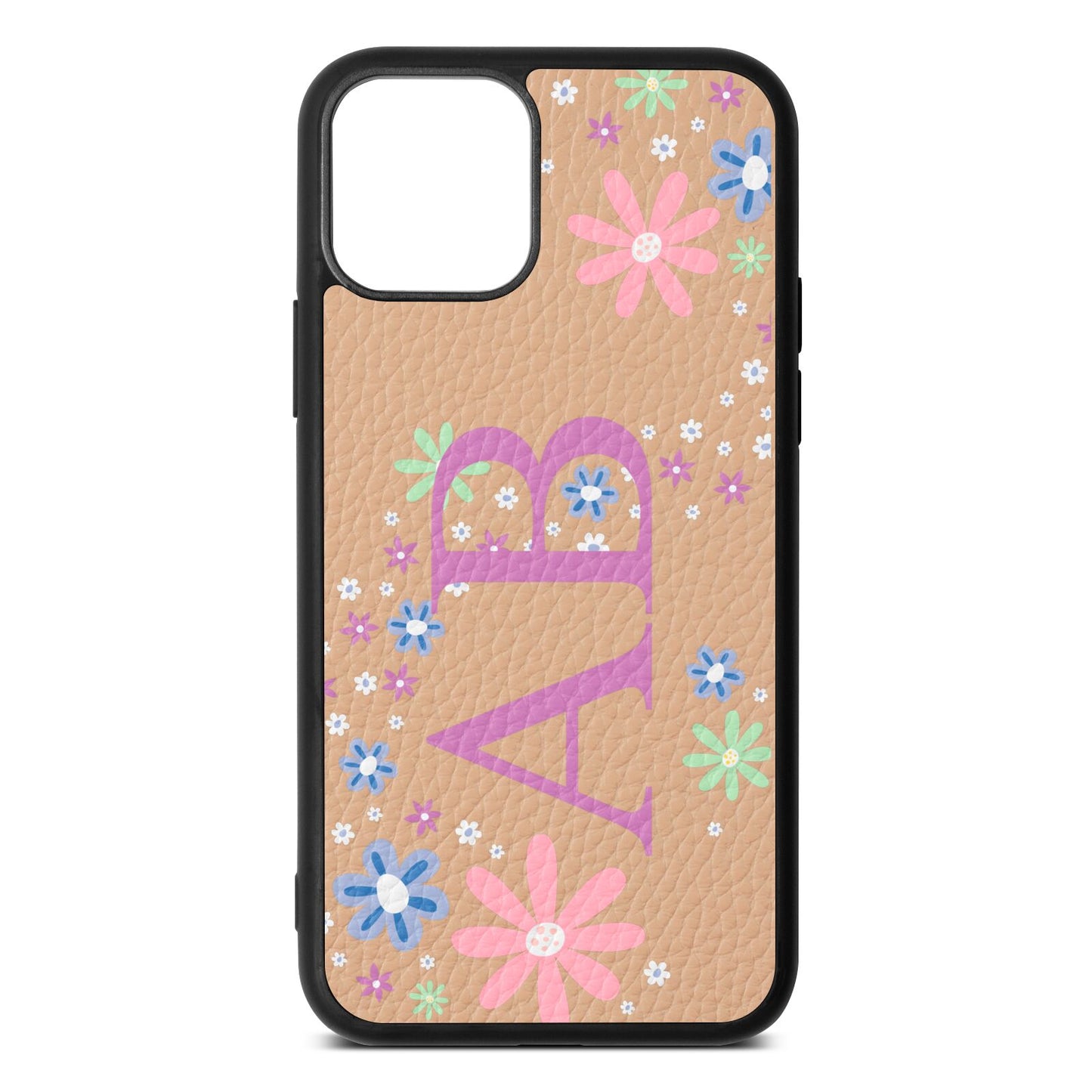 Personalised Floral Initials Nude Pebble Leather iPhone 11 Case