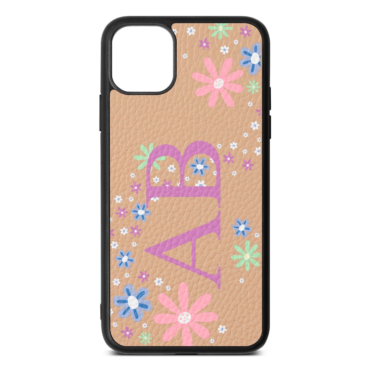 Personalised Floral Initials Nude Pebble Leather iPhone 11 Pro Max Case